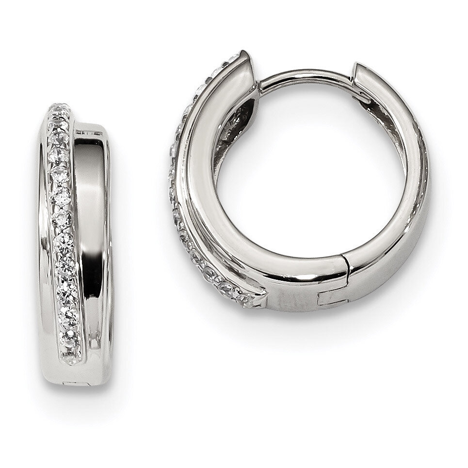 CZ Diamond Hinged Hoop Earrings Sterling Silver QE13734, MPN: QE13734, 883957156910