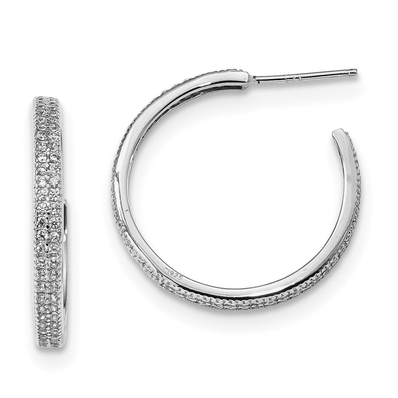 CZ Diamond 20x3mm C-Hoop Earrings Sterling Silver Rhodium-plated QE13740, MPN: QE13740, 883957159164