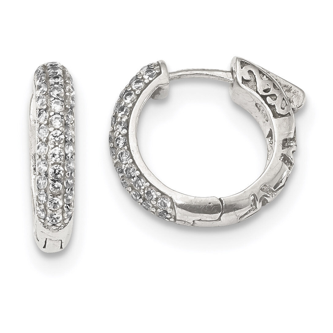 Pave CZ Diamond Safety Lock Huggie Hoop Earringss Sterling Silver QE13744