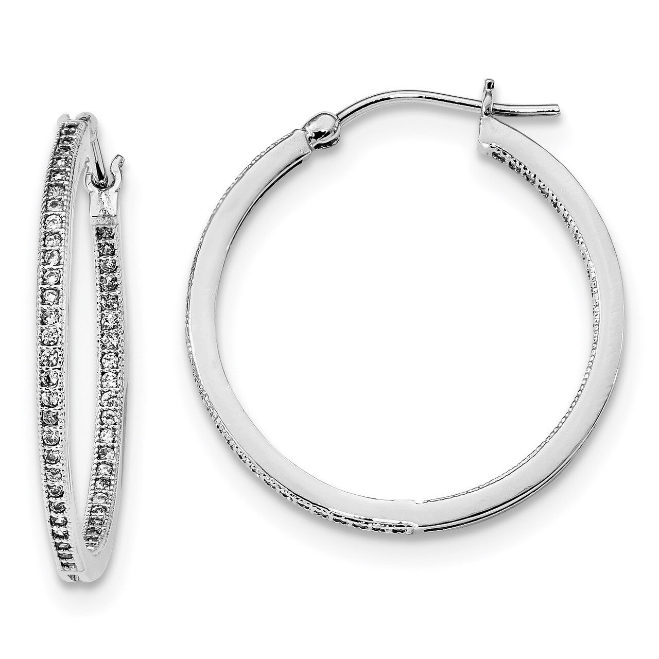 CZ Diamond In &amp; Out Hoop Earringss Sterling Silver Rhodium-plated QE13746, MPN: QE13746, 8867741145…