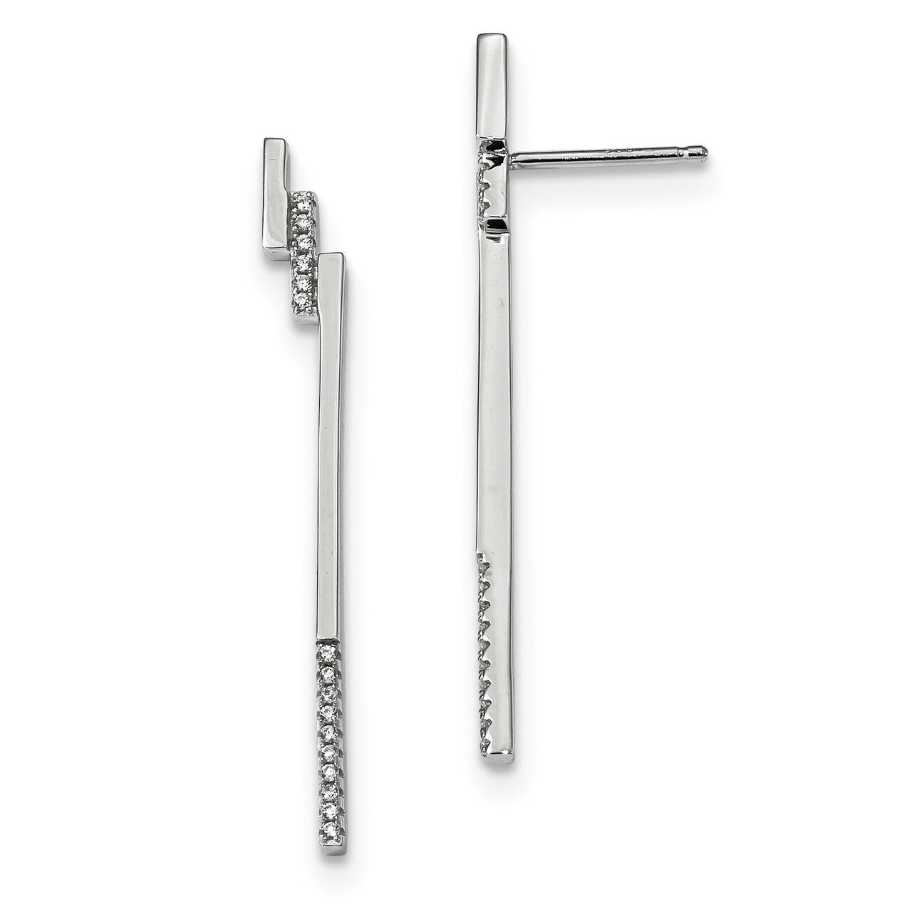 CZ Diamond Post Earrings Sterling Silver Rhodium-plated QE13748, MPN: QE13748,
