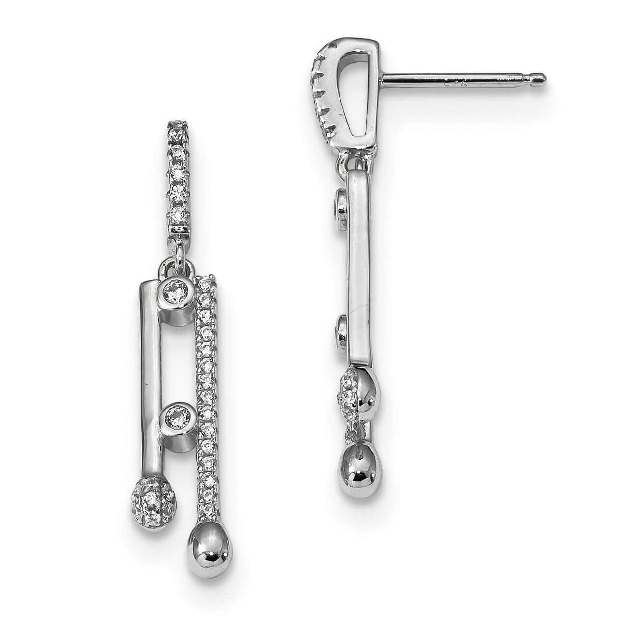 CZ Diamond Post Dangle Earrings Sterling Silver Rhodium-plated QE13750, MPN: QE13750,