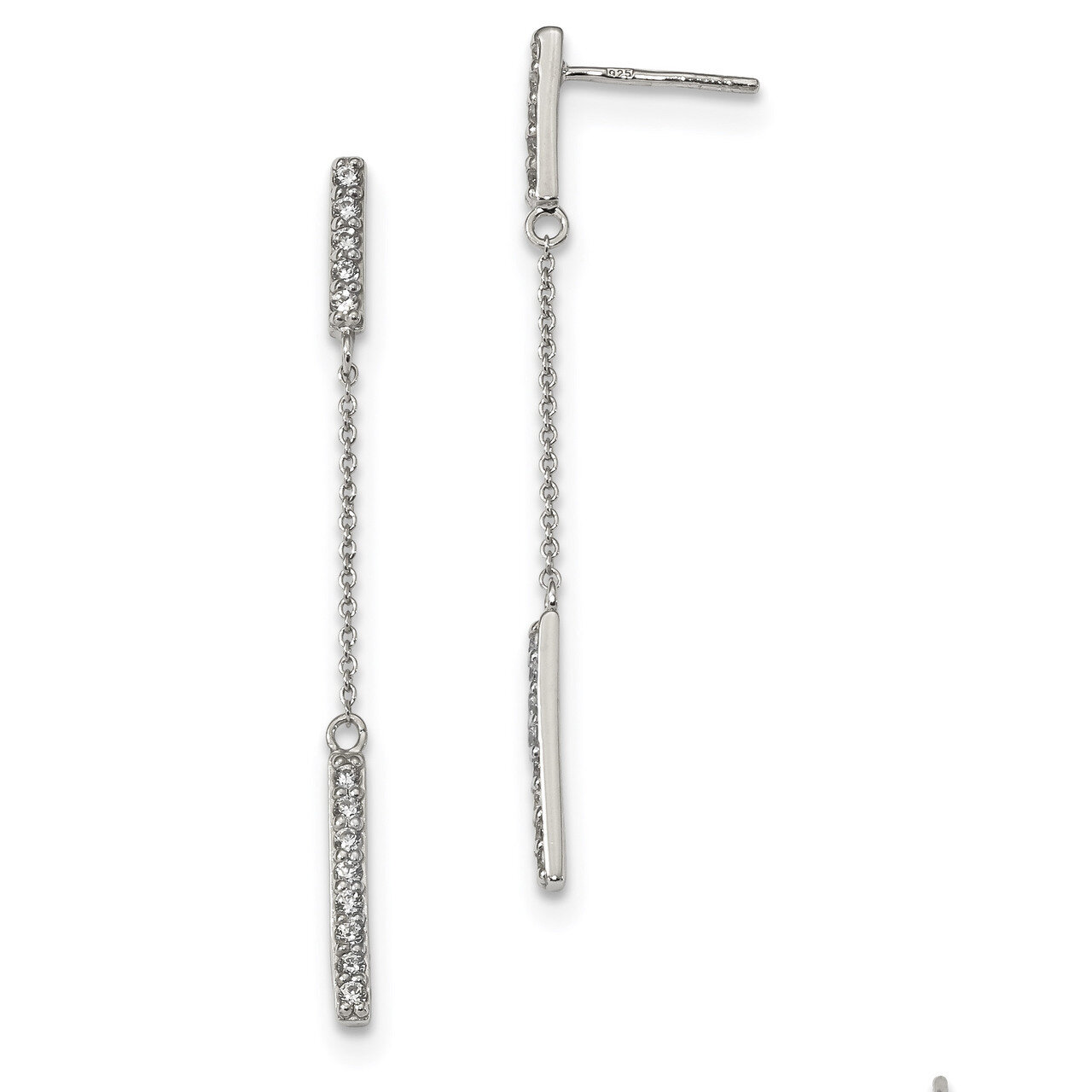 CZ Diamond Dangle Post Earrings Sterling Silver QE13753