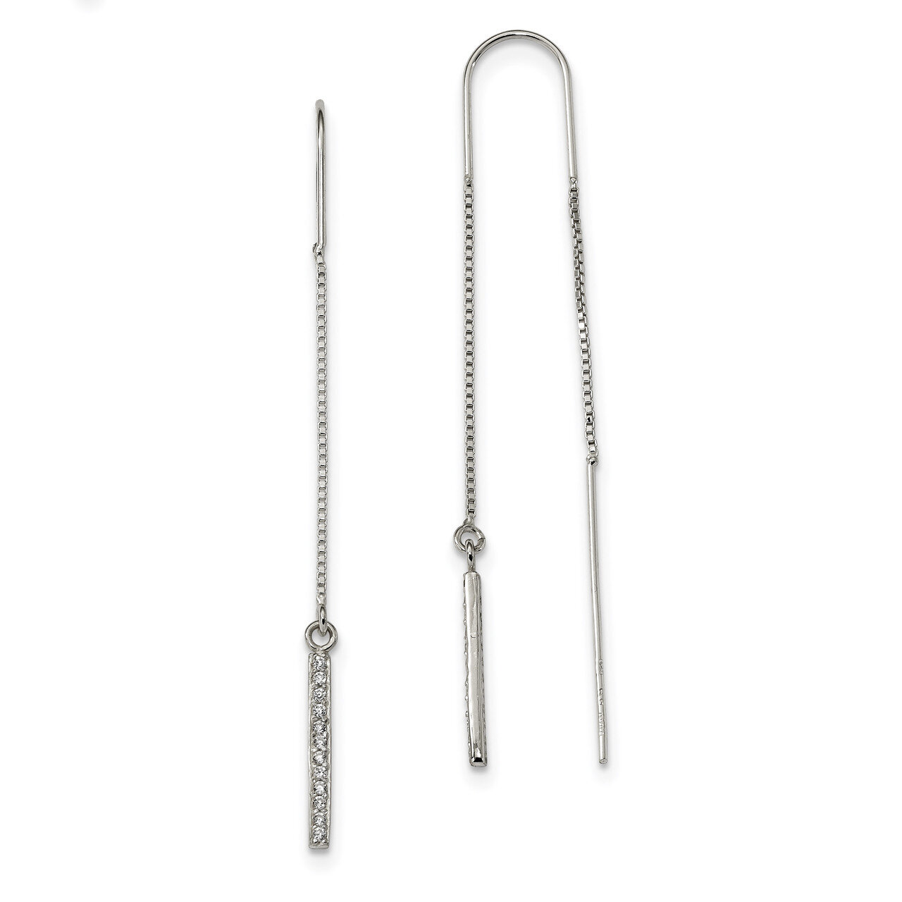 CZ Diamond Bar Threader Earrings Sterling Silver Polished QE13761, MPN: QE13761, 886774095851