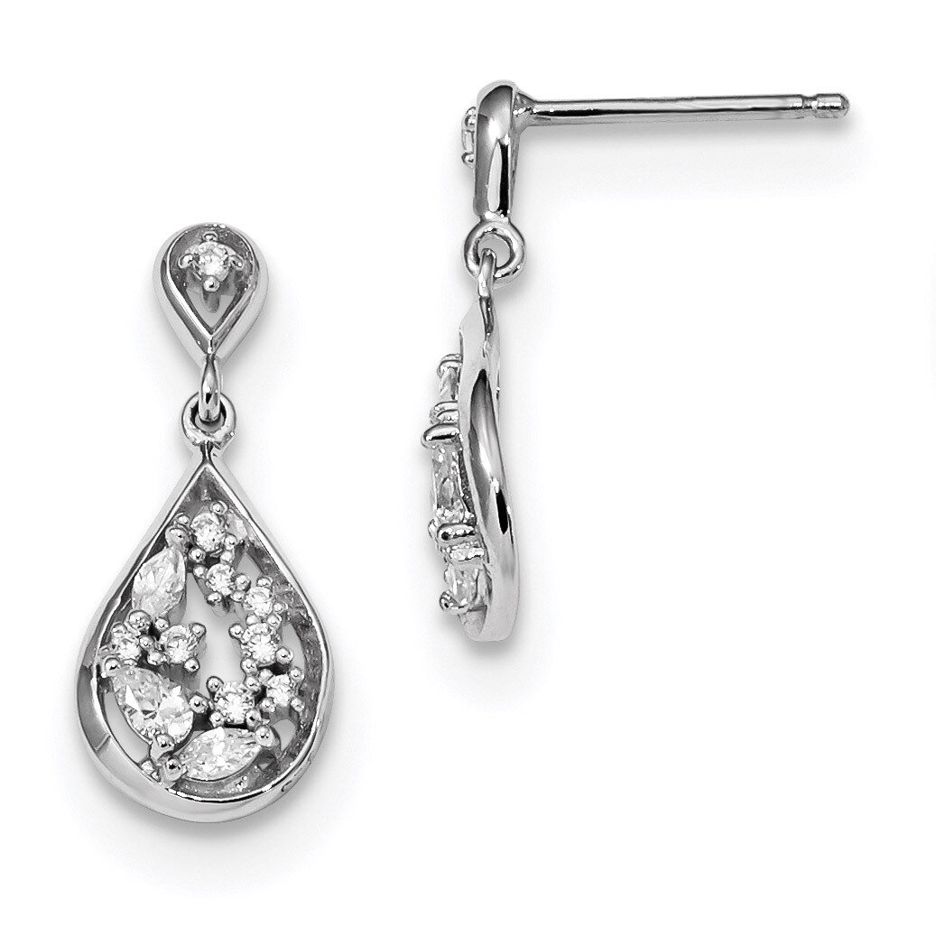 CZ Diamond Teardrop Post Dangle Earrings Sterling Silver Rhodium-plated QE13772, MPN: QE13772,