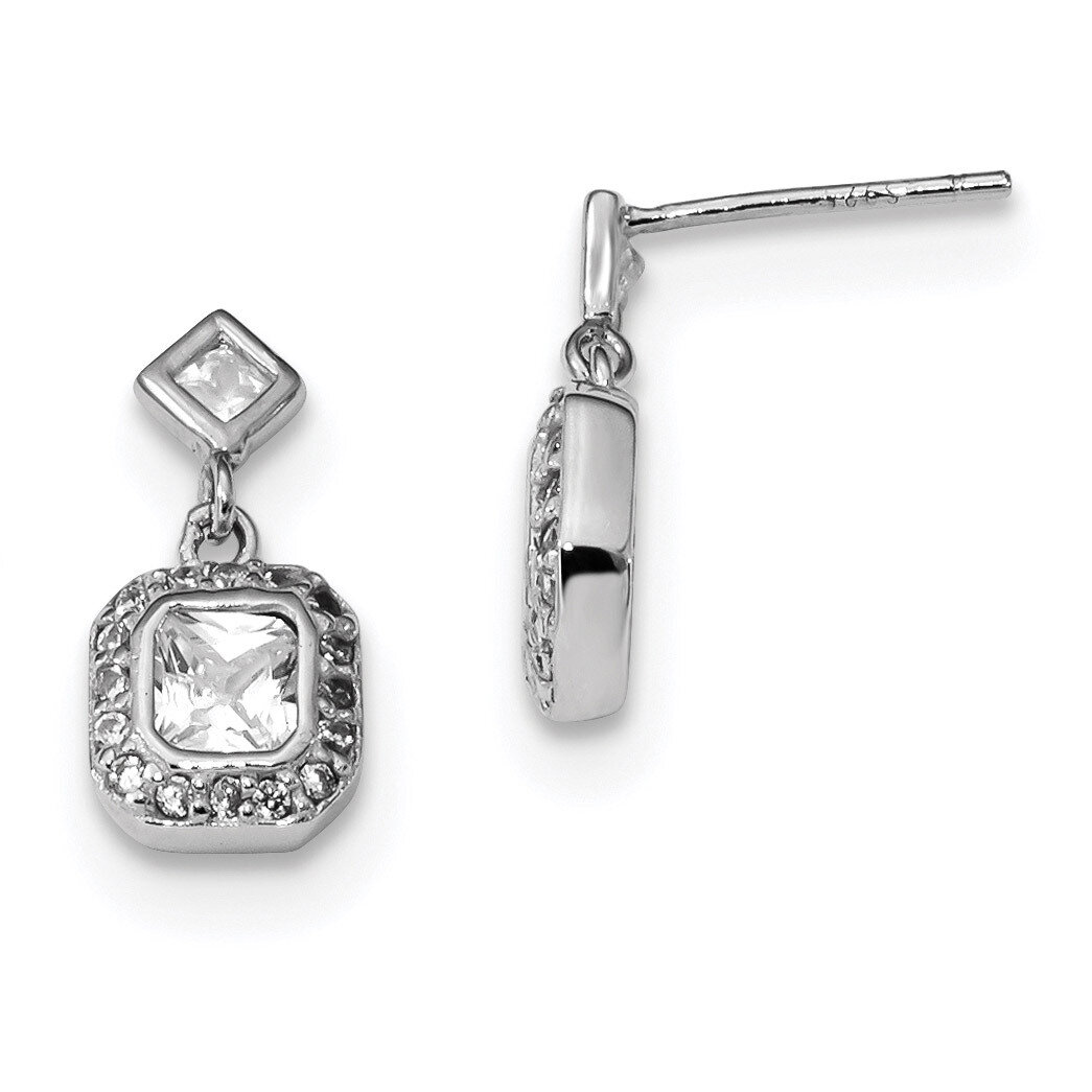 CZ Diamond Square Halo Post Dangle Earrings Sterling Silver Rhodium-plated QE13773, MPN: QE13773, 8…