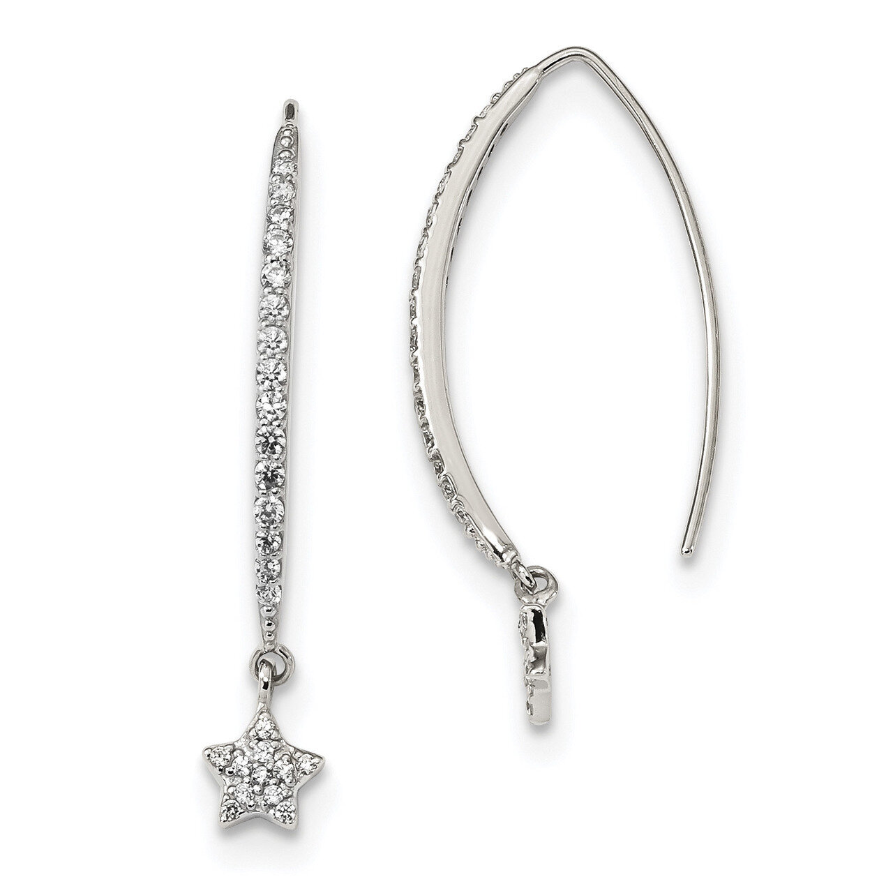 CZ Diamond Star Threader Earrings Sterling Silver QE13785, MPN: QE13785, 886774093734