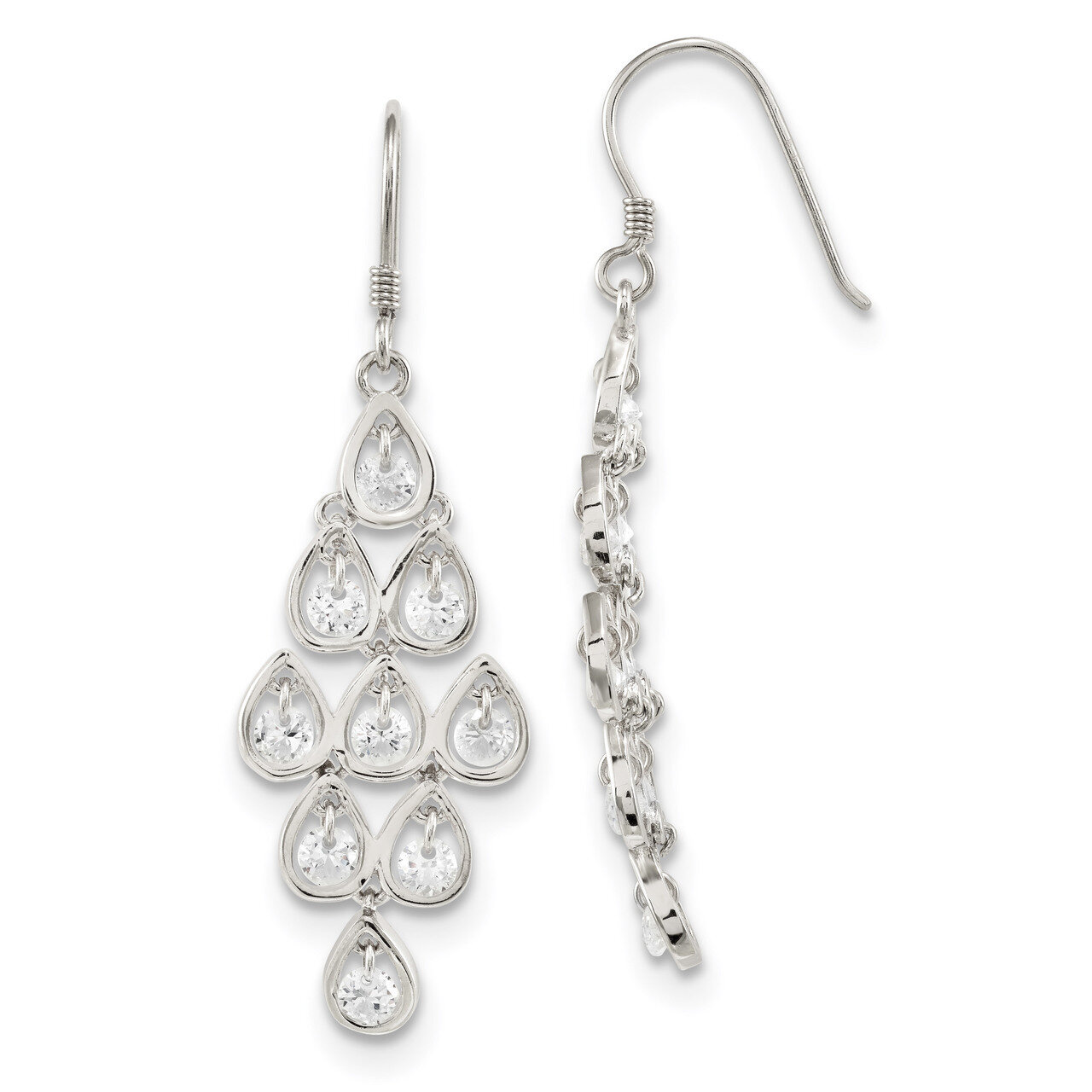 CZ Diamond Dangle Shepherd Hook Earrings Sterling Silver Fancy  QE13789, MPN: QE13789, 886774080581
