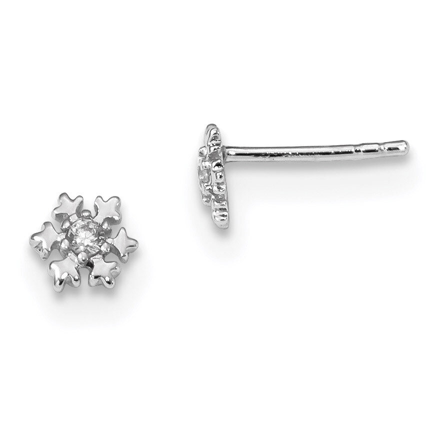 CZ Diamond Snowflake Post Earrings Sterling Silver Rhodium-plated QE13802