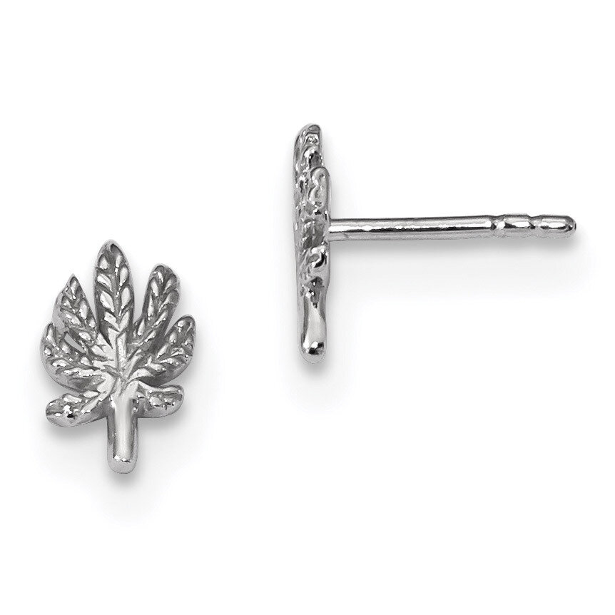 Leaf Post Earrings Sterling Silver Rhodium-plated Polished QE13804, MPN: QE13804,