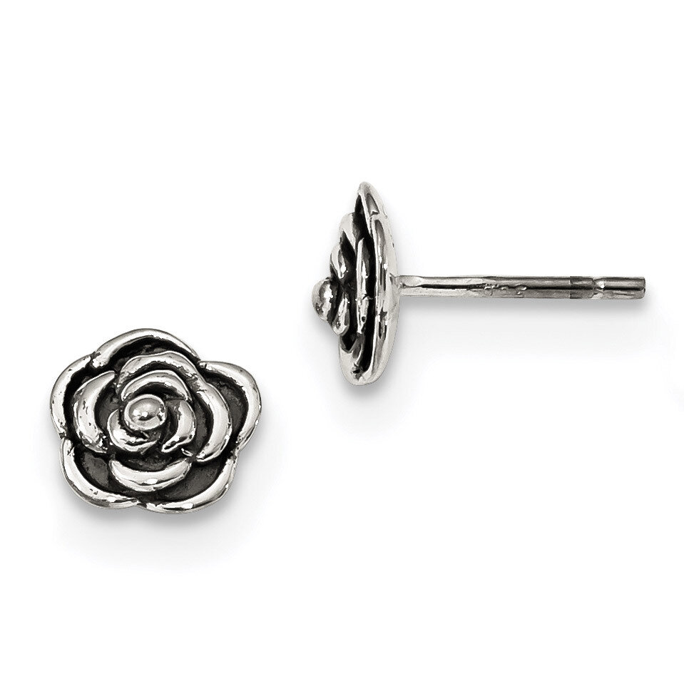 Rose Post Earrings Sterling Silver Antiqued QE13812, MPN: QE13812, 723252881813