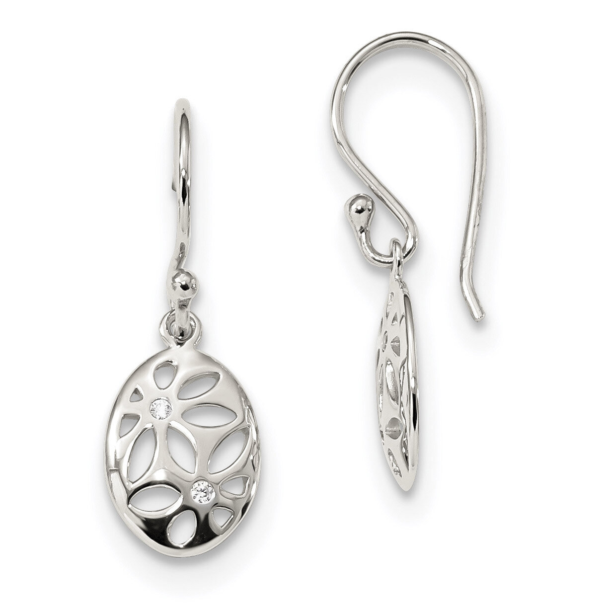 CZ Diamond Flower Dangle Earrings Sterling Silver QE13821