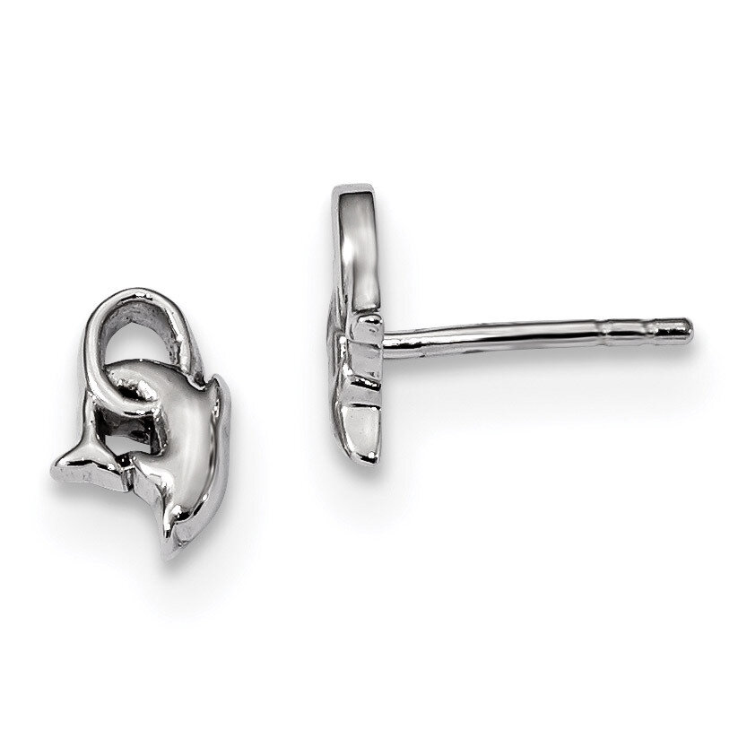 Dolphin Diving Hoop Post Earrings Sterling Silver Rhodium-plated QE13824, MPN: QE13824,