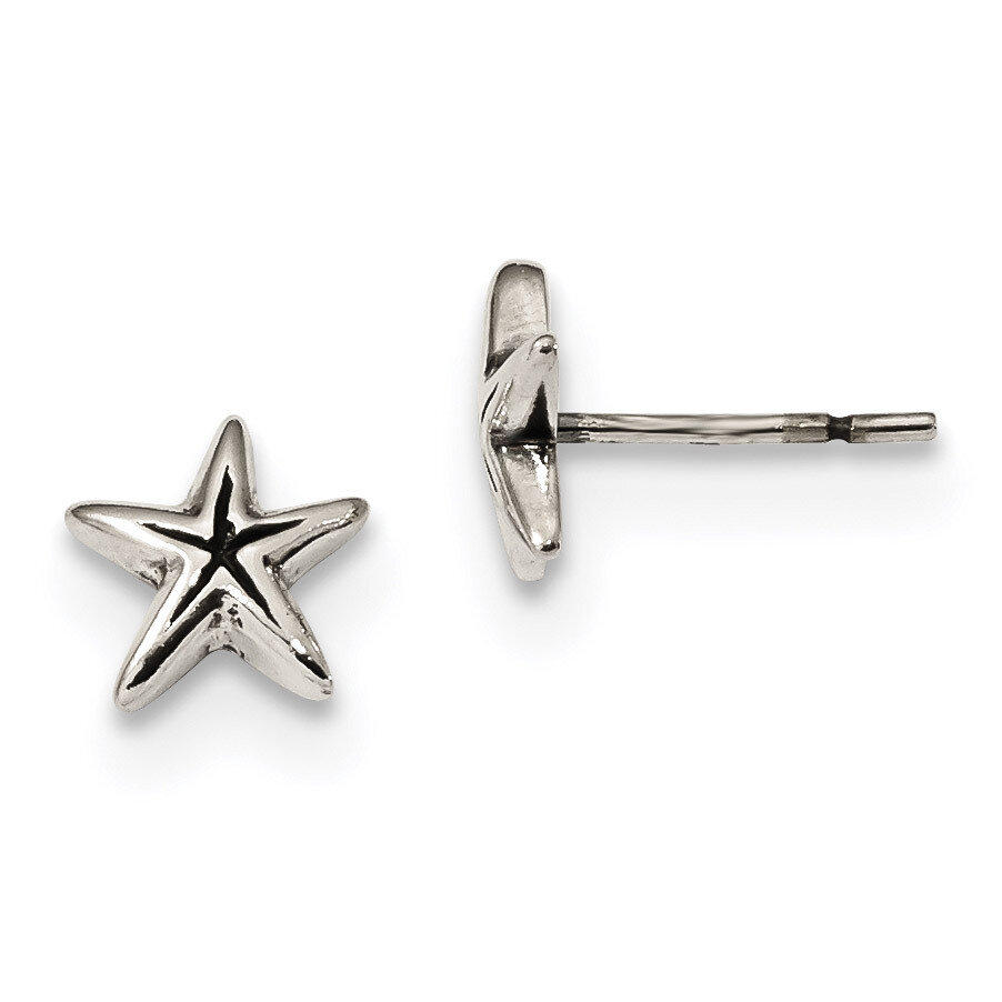 Starfish Post Earrings Sterling Silver Antiqued QE13828