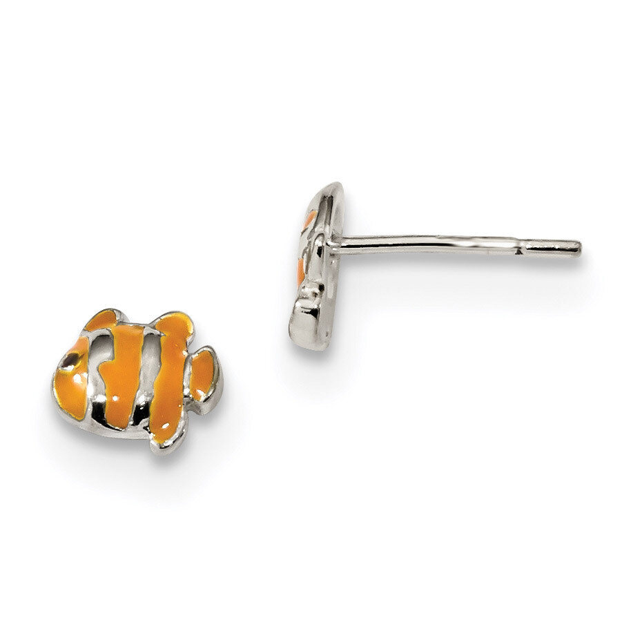 Enameled Clown Fish Post Earrings Sterling Silver Polished QE13833
