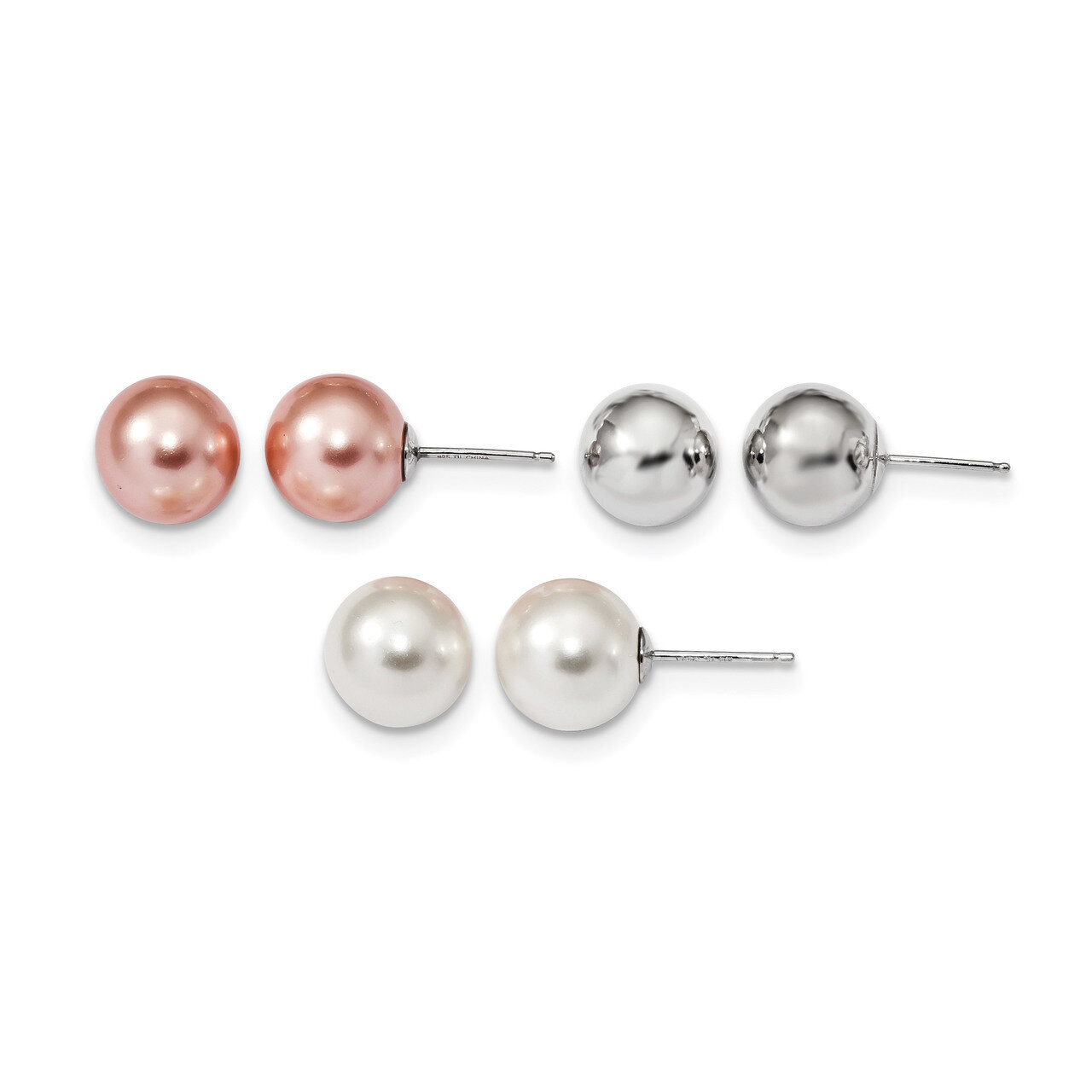 10-11mm White Pink Shell Pearl 3 Earring Set Sterling Silver Rhodium QE13845SET, MPN: QE13845SET, 7…