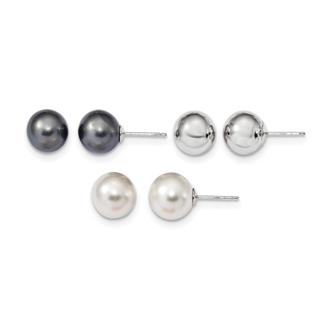 10-11mm White Grey Shell Pearl 3 Earring Set Sterling Silver Rhodium QE13849SET, MPN: QE13849SET, 7…