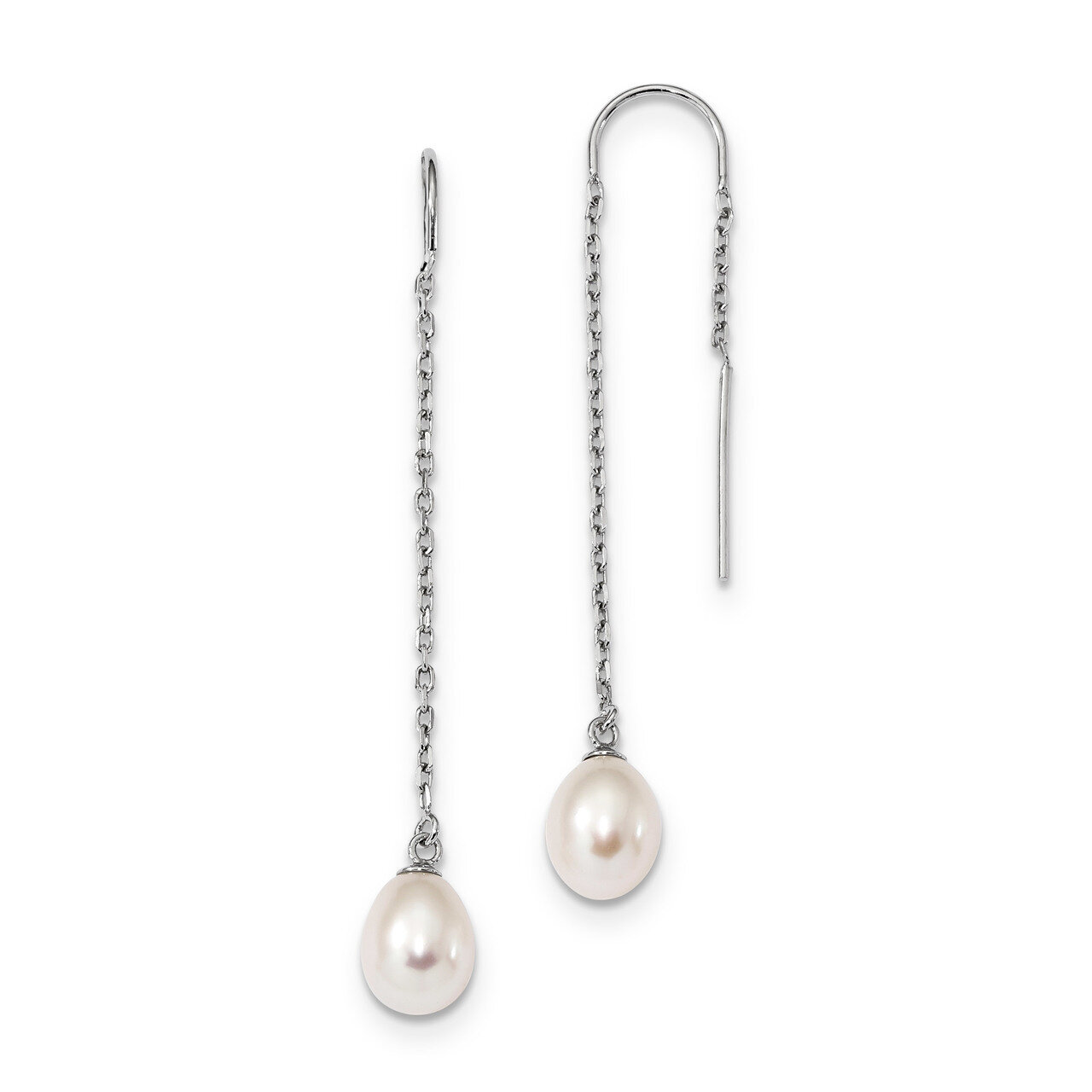 7-8mm Rice Cultured Freshwater Pearl Threader Earrings Sterling Silver Rhodium-plated QE13854, MPN:…