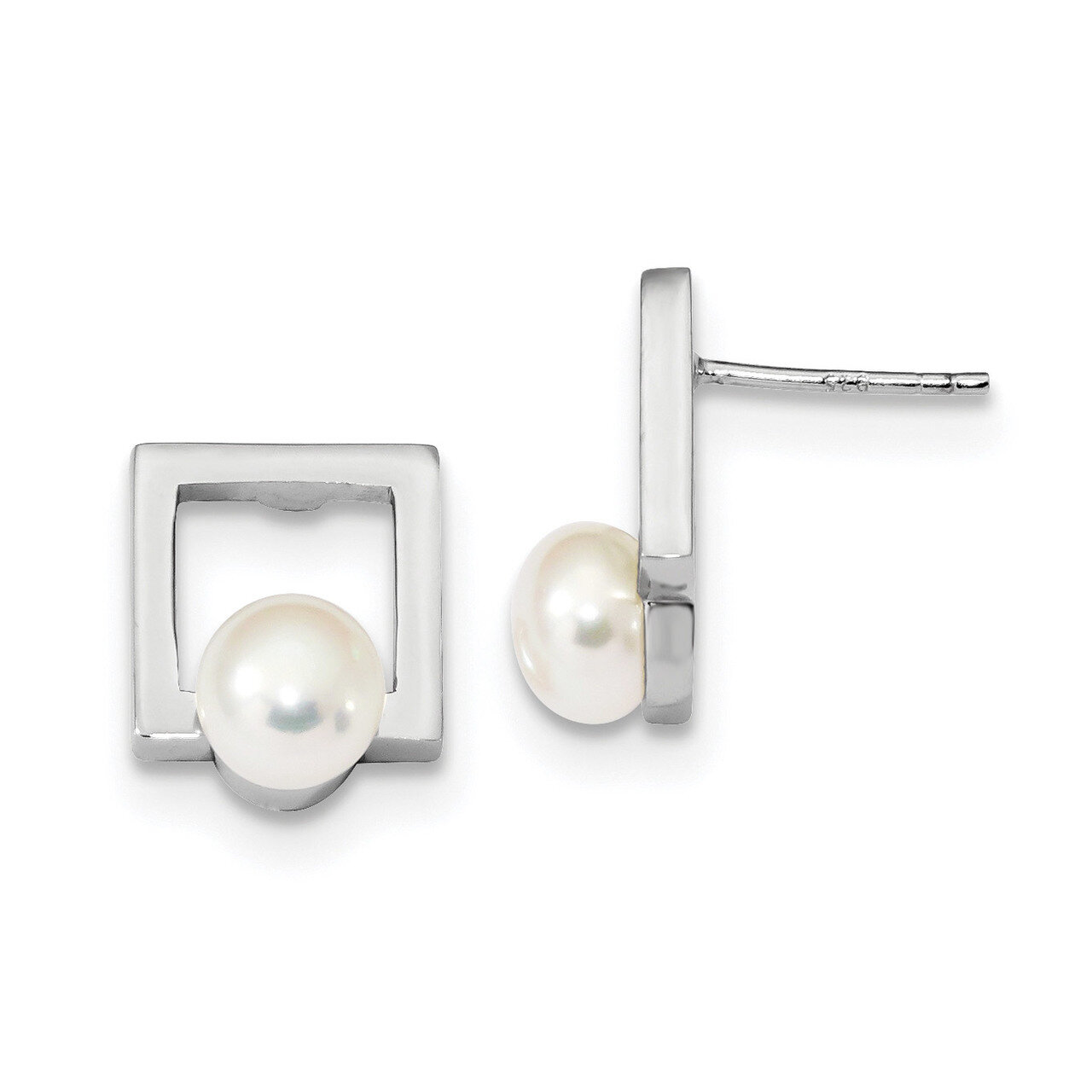 7-8mm Button Cultured Freshwater Pearl Square Post Earrings Sterling Silver Rhodium-plated QE13856,…