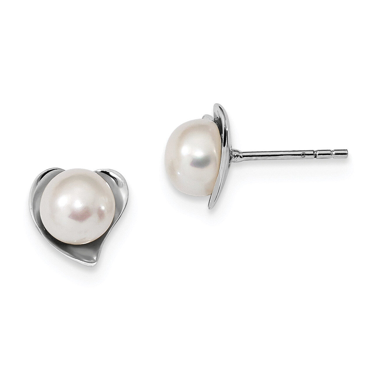 7-8mm White Button Cultured Freshwater Pearl Post Earrings Sterling Silver Rhodium-plated QE13865