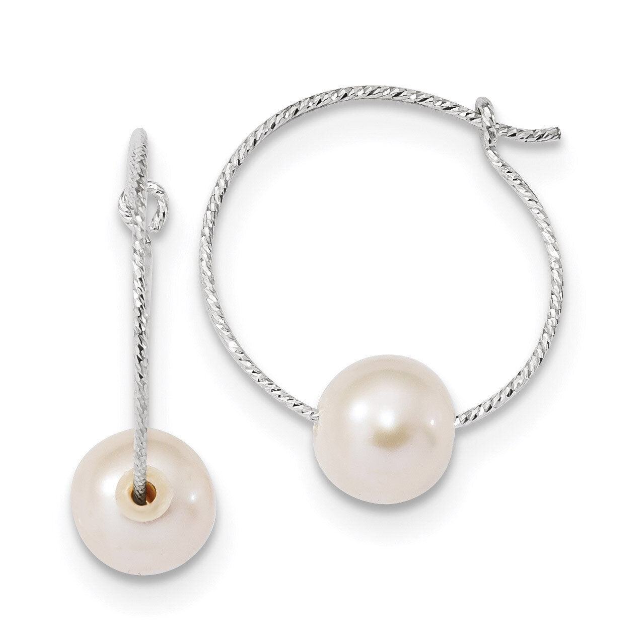 8-9mm Round Cultured Freshwater Pearl Hoop Earrings Sterling Silver Rhodium-plated QE13906, MPN: QE…