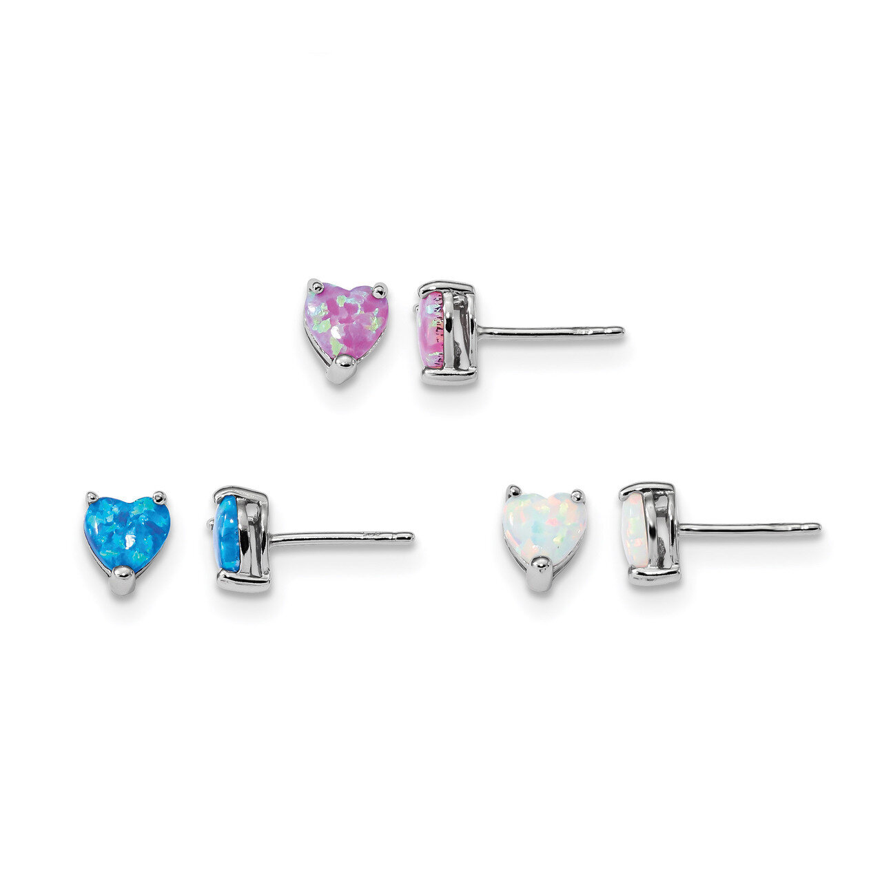 Created Opal Set of 3 Heart Earrings Sterling Silver Rhodium-plated QE13940SET, MPN: QE13940SET, 19…