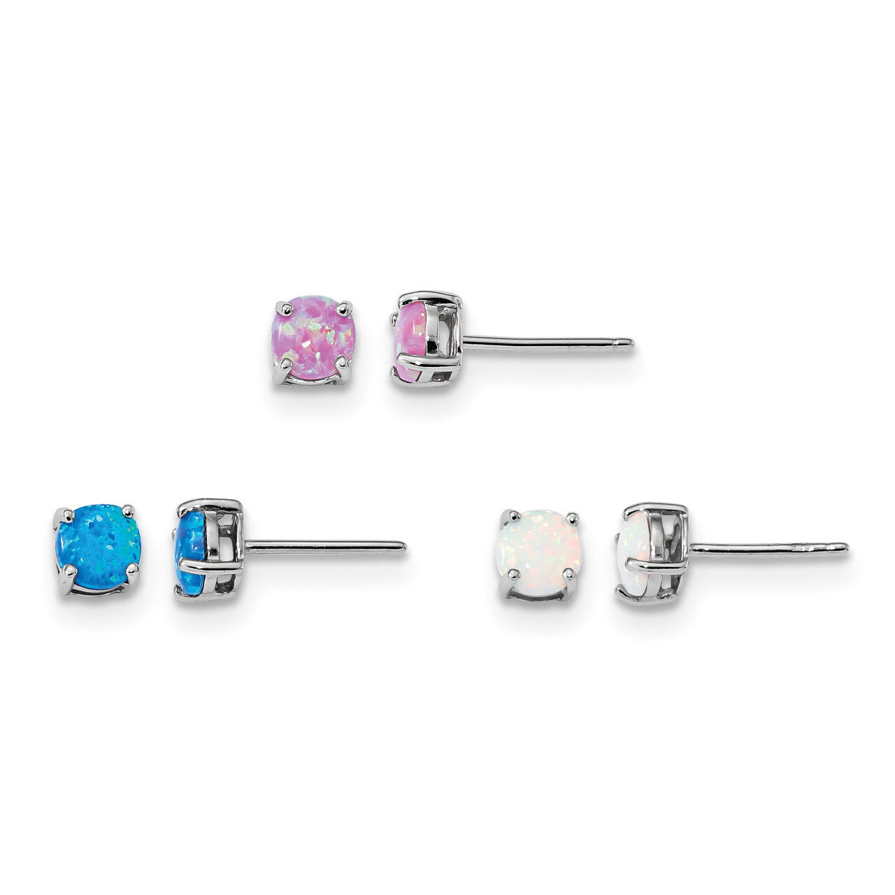 White Pink Blue Cr. Opal Set 3 Earrings Sterling Silver Rhodium-plated QE13942SET, MPN: QE13942SET,…