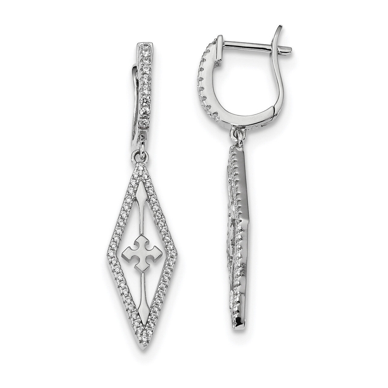 CZ Diamond Dangle Earrings Sterling Silver Rhodium-plated QE13951, MPN: QE13951, 886774043760