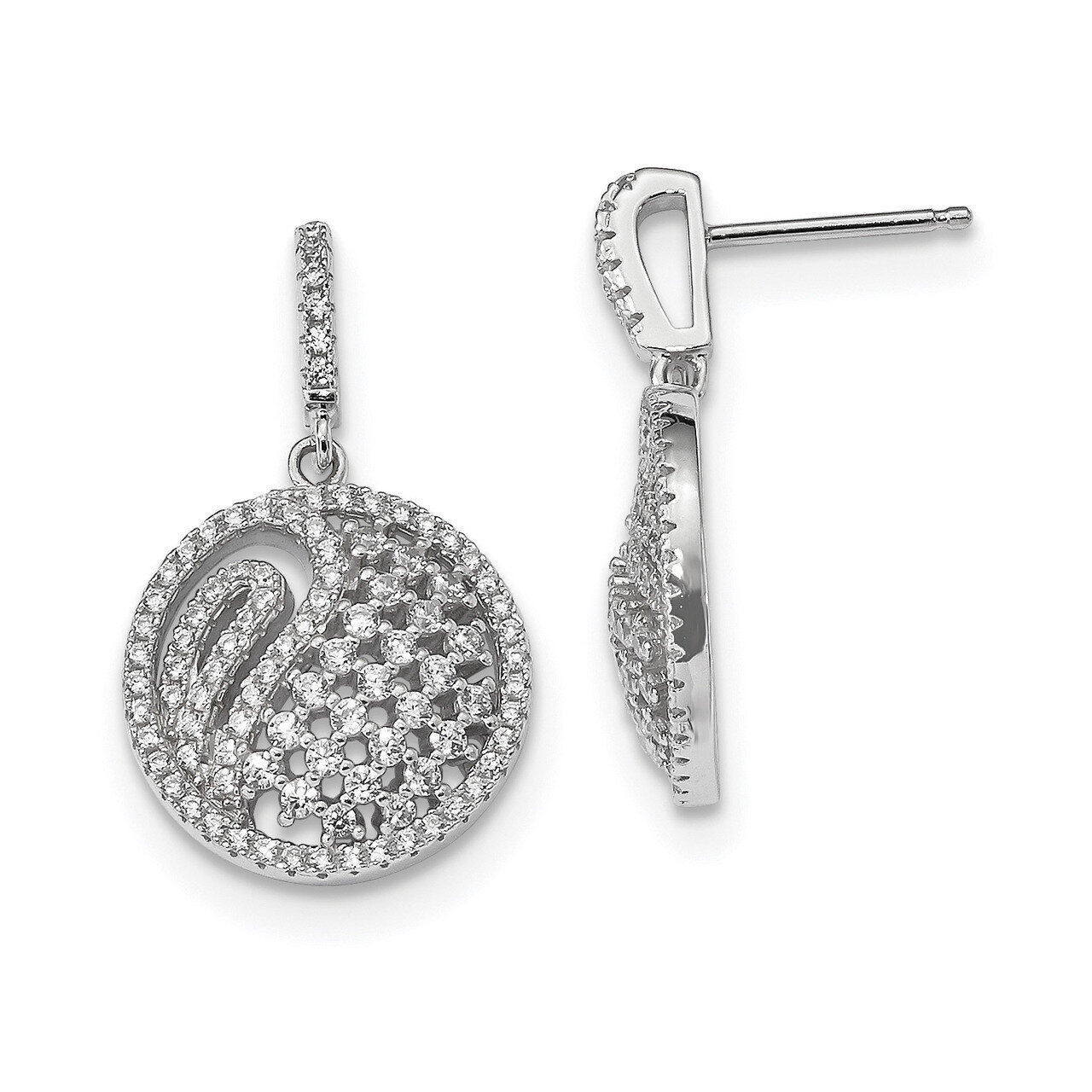 CZ Diamond Post Dangle Earrings Sterling Silver Rhodium-plated QE13955, MPN: QE13955,