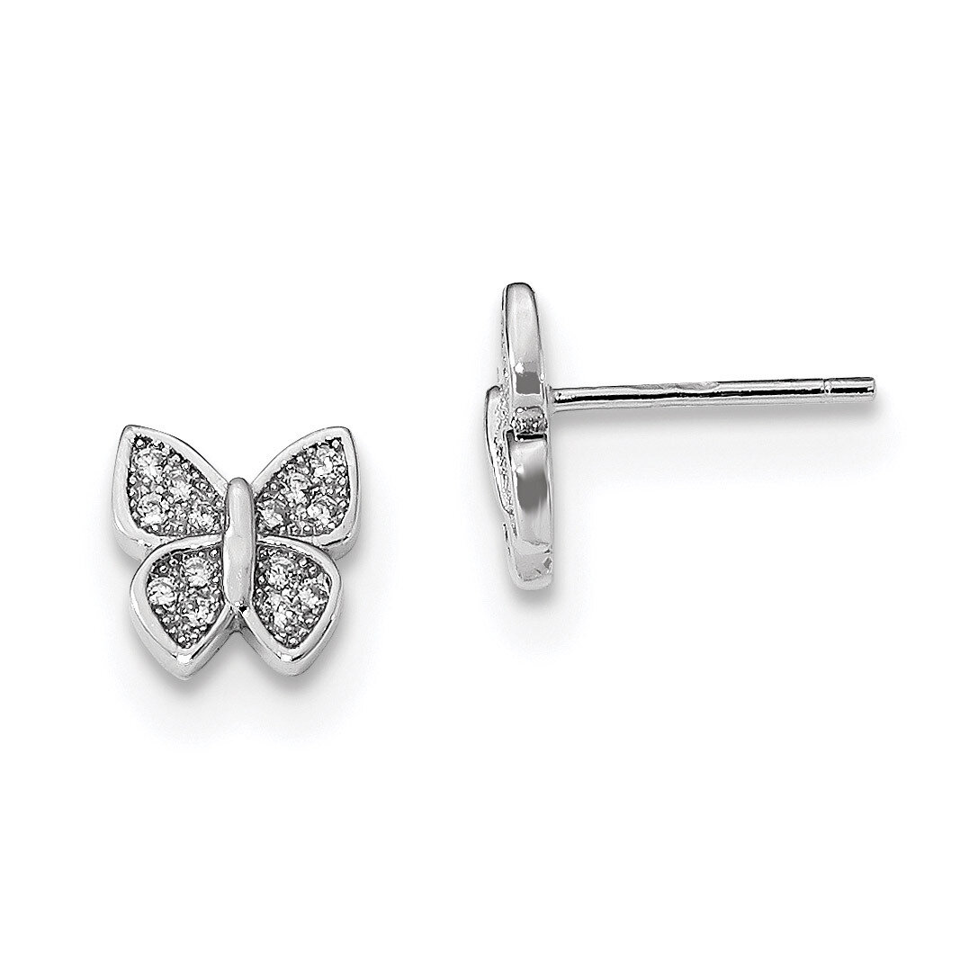 CZ Diamond Butterfly Post Earrings Sterling Silver Rhodium-plated QE13964