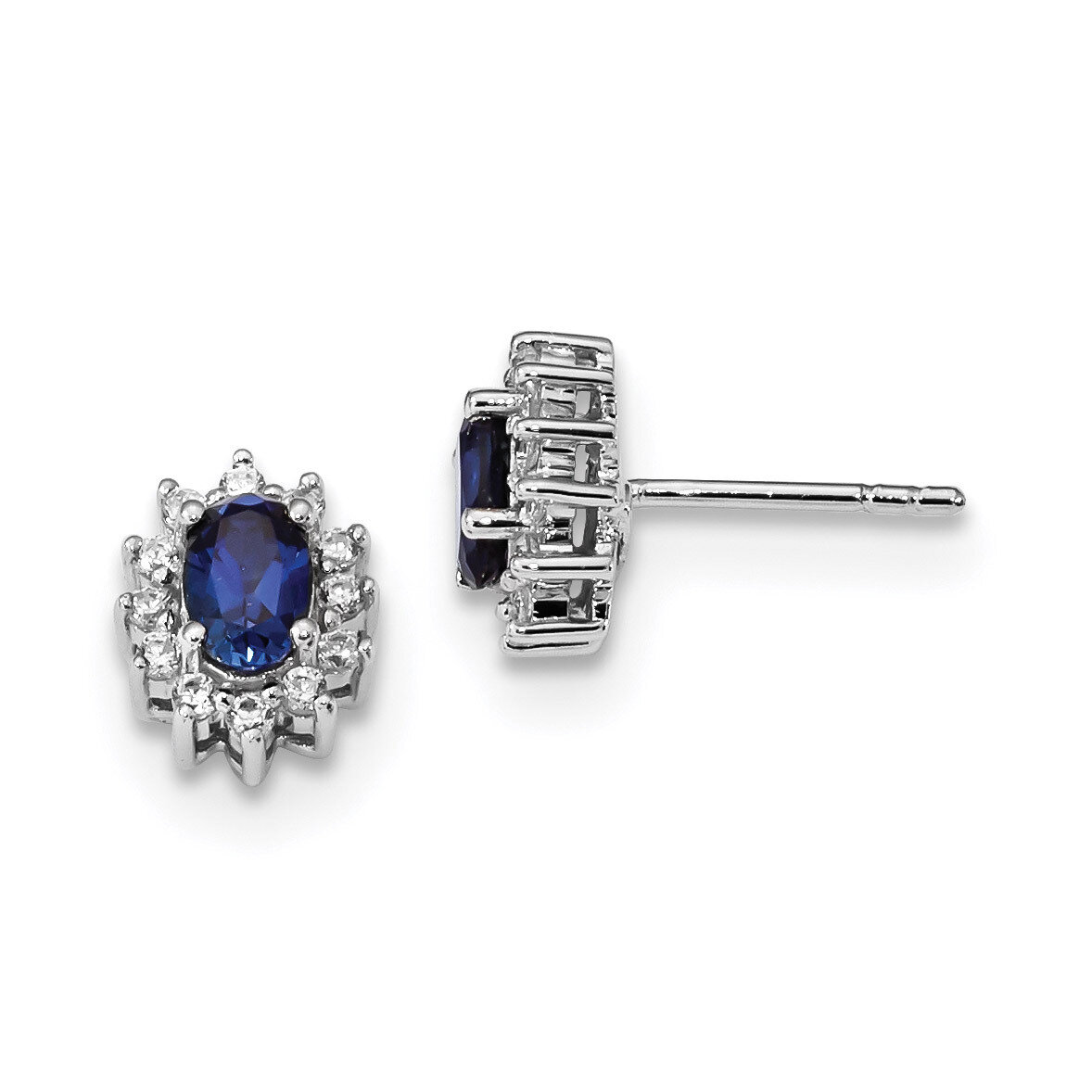 CZ Diamond &amp; Synthetic Blue Sapphire Earrings Sterling Silver Rhodium-plated QE13978, MPN: QE13978,…