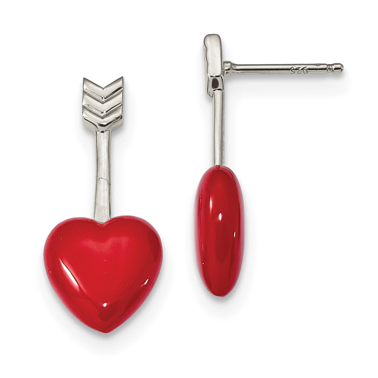 Arrow Enamel Heart Post Earrings Sterling Silver Rhodium-plated QE13980, MPN: QE13980,