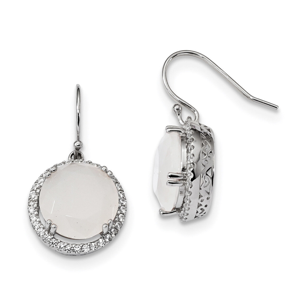CZ Diamond &amp; Milky White Glass Stone Earrings Sterling Silver Rhodium-plated QE13994, MPN: QE13994,
