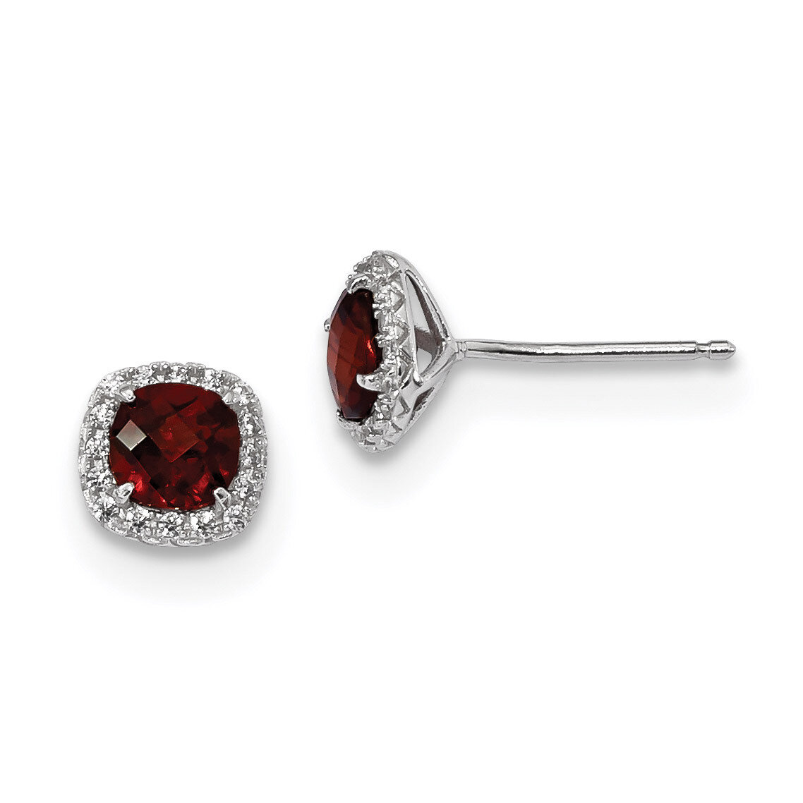 1.2Garnet Created White Sapphire Post Earrings Sterling Silver Rhodium-plated QE13997, MPN: QE13997…