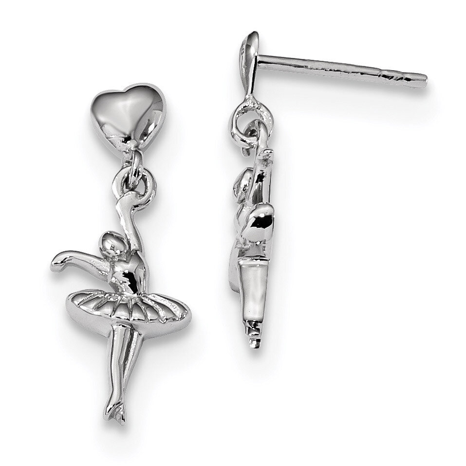 Ballerina Dangle Post Earrings Sterling Silver Rhodium-plated QE14017