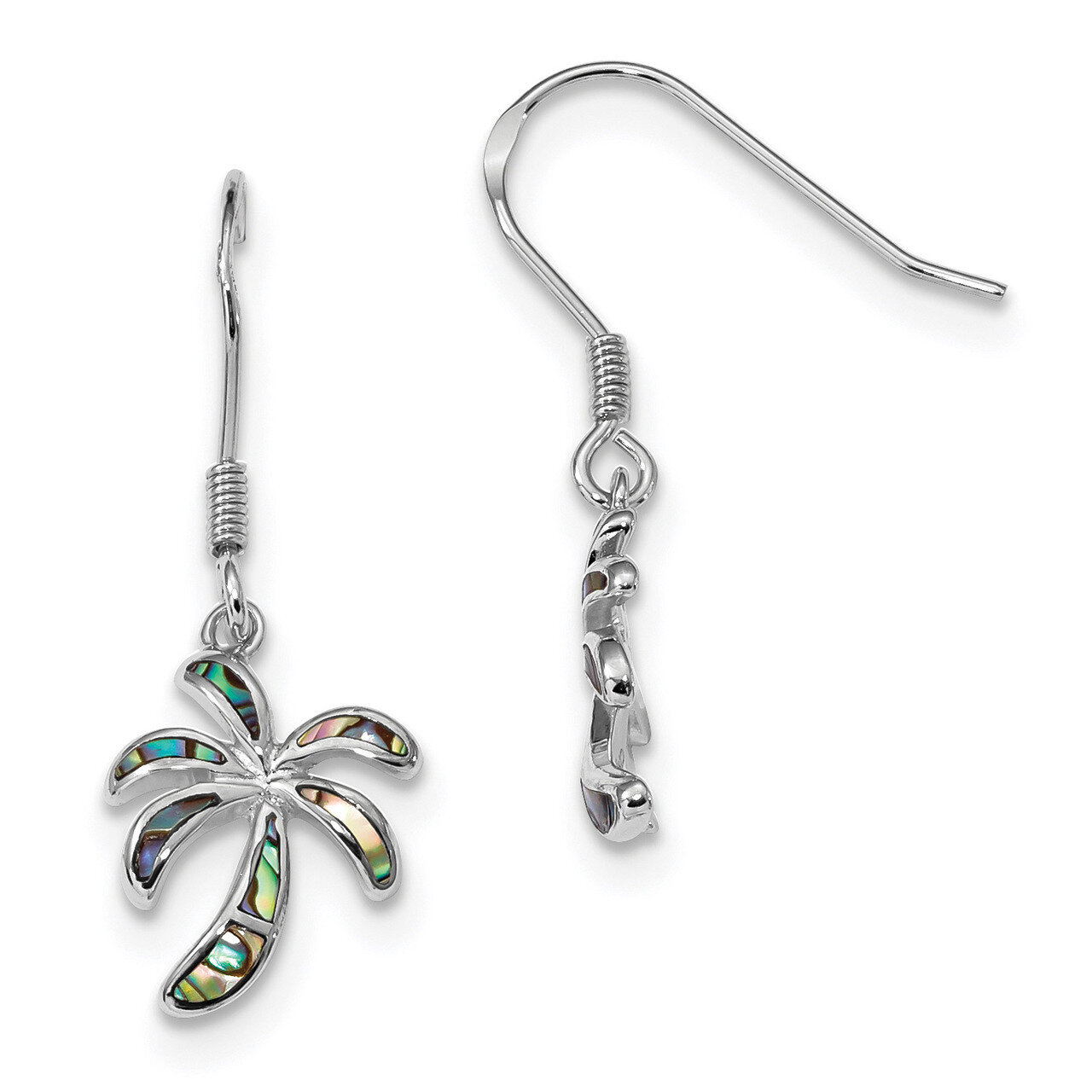 Abalone Palm Tree Earrings Sterling Silver Rhodium-plated QE14031