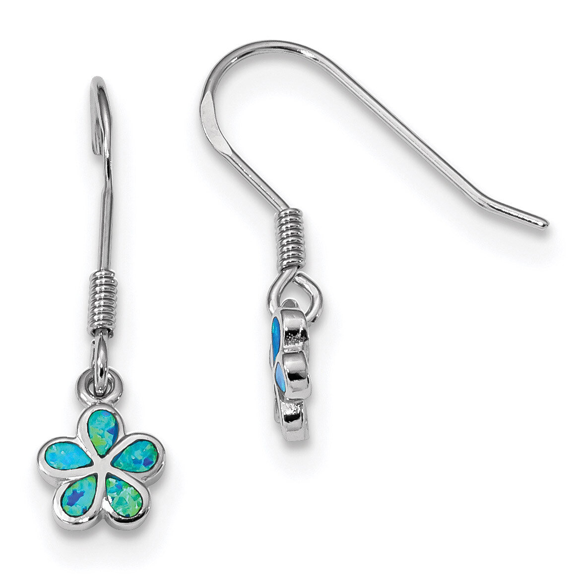 Blue Created Opal Flower Earrings Sterling Silver Rhodium-plated QE14032
