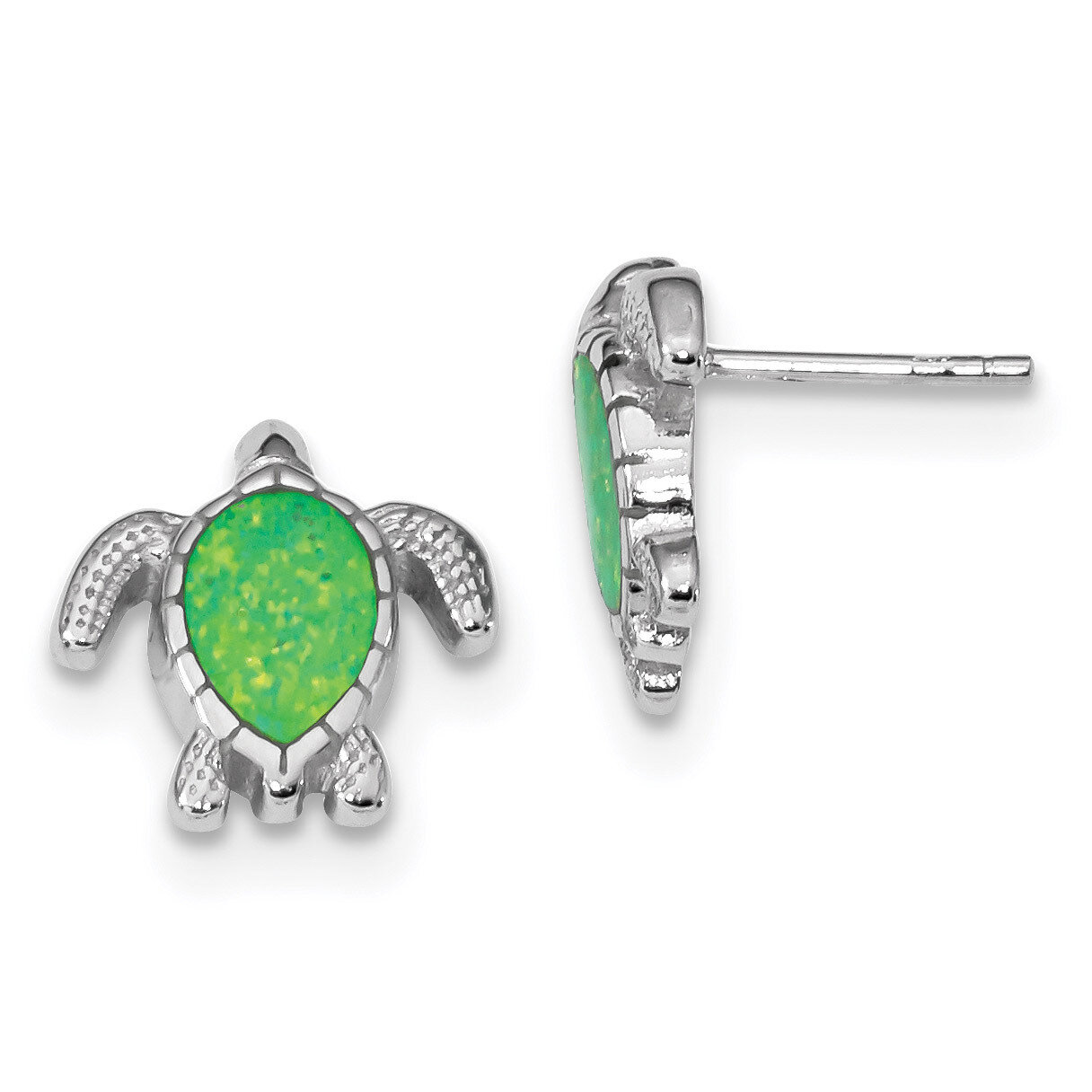 Green Created Opal Turtle Post Earrings Sterling Silver Rhodium-plated QE14036, MPN: QE14036, 19110…