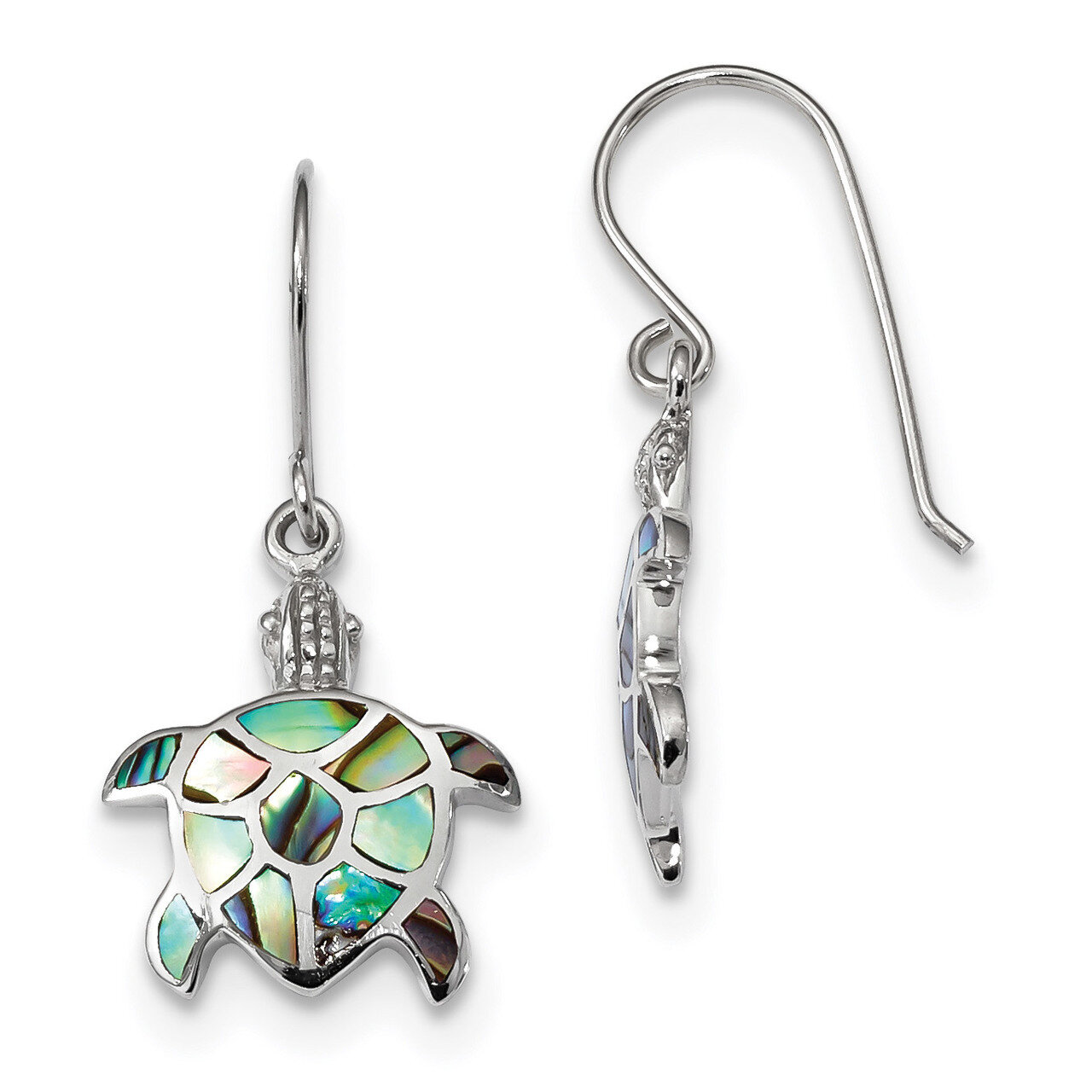 Abalone Turtle Dangle Earrings Sterling Silver Rhodium-plated Polished QE14037