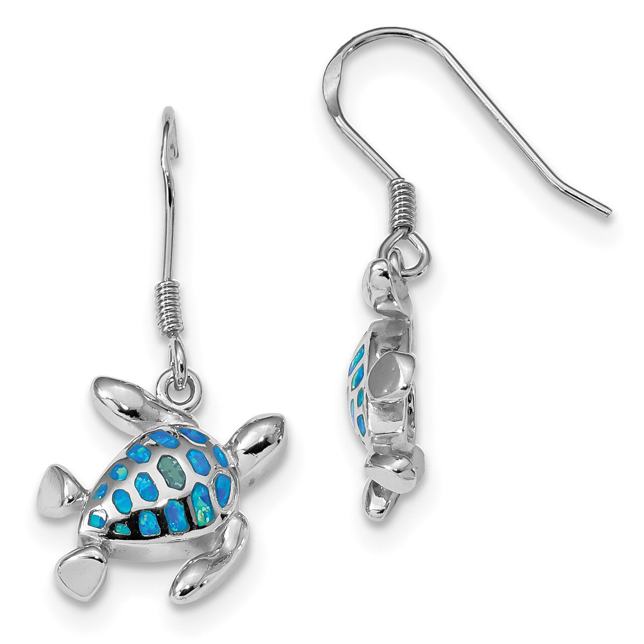 Blue Created Opal Turtle Earrings Sterling Silver Rhodium-plated QE14038
