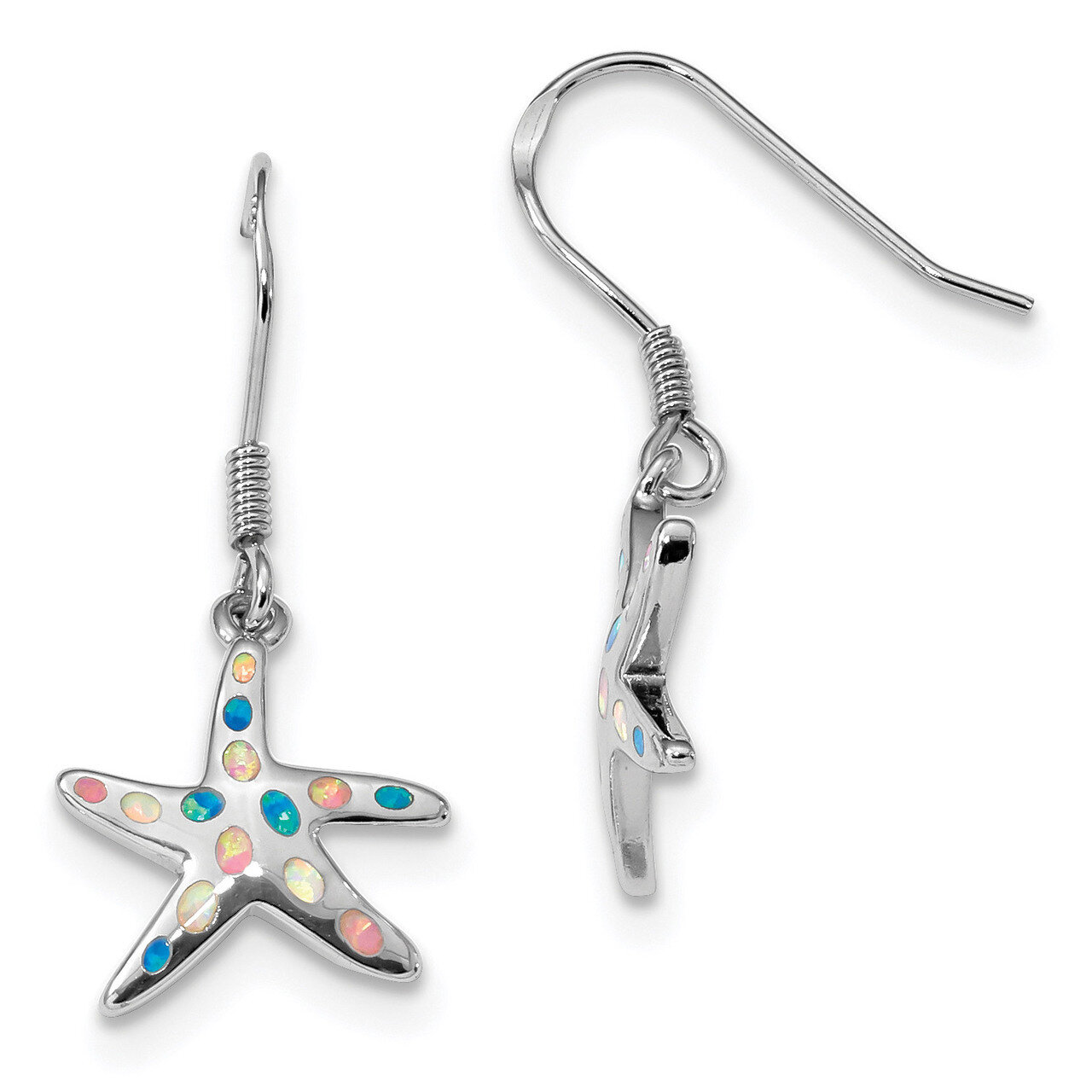 Pink/Blue Created Opal Starfish Earrings Sterling Silver Rhodium-plated QE14039, MPN: QE14039, 1911…