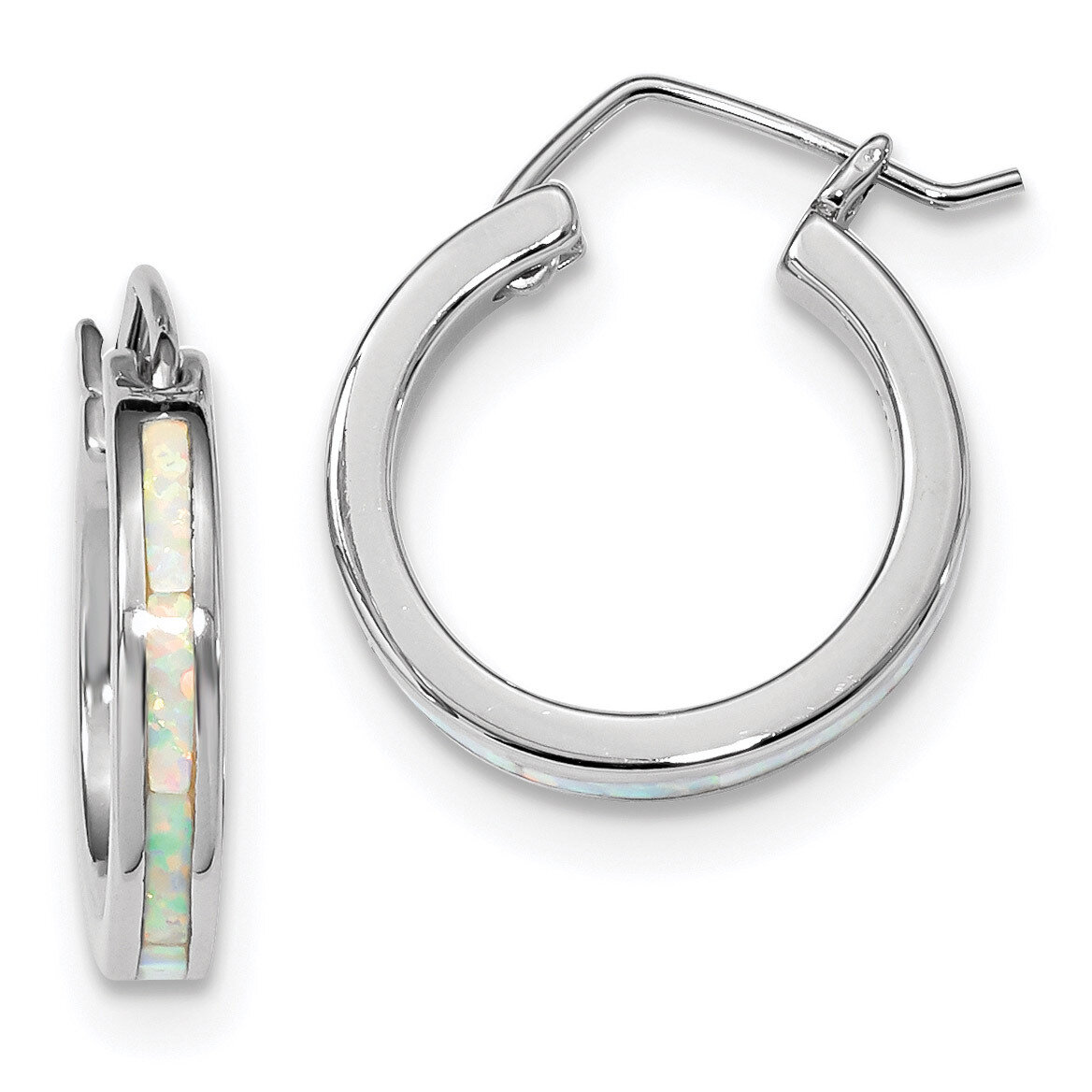White Created Opal Hoop Earrings Sterling Silver Rhodium-plated QE14045