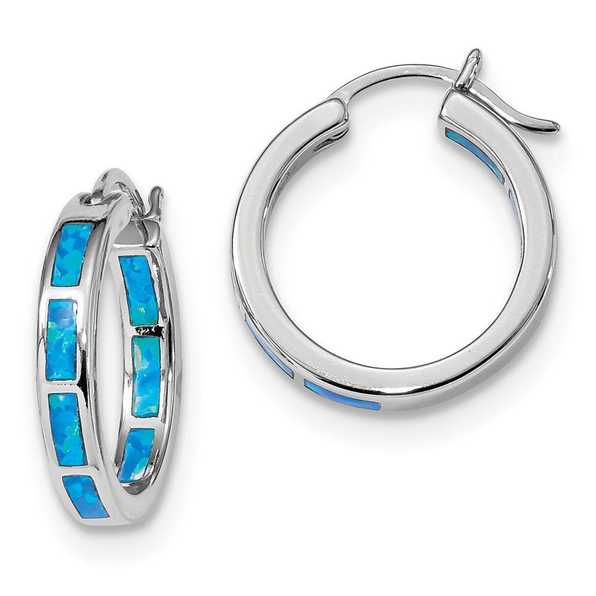 Blue Created Opal In &amp; Out Hoop Earringss Sterling Silver Rhodium-plated QE14046, MPN: QE14046, 886…