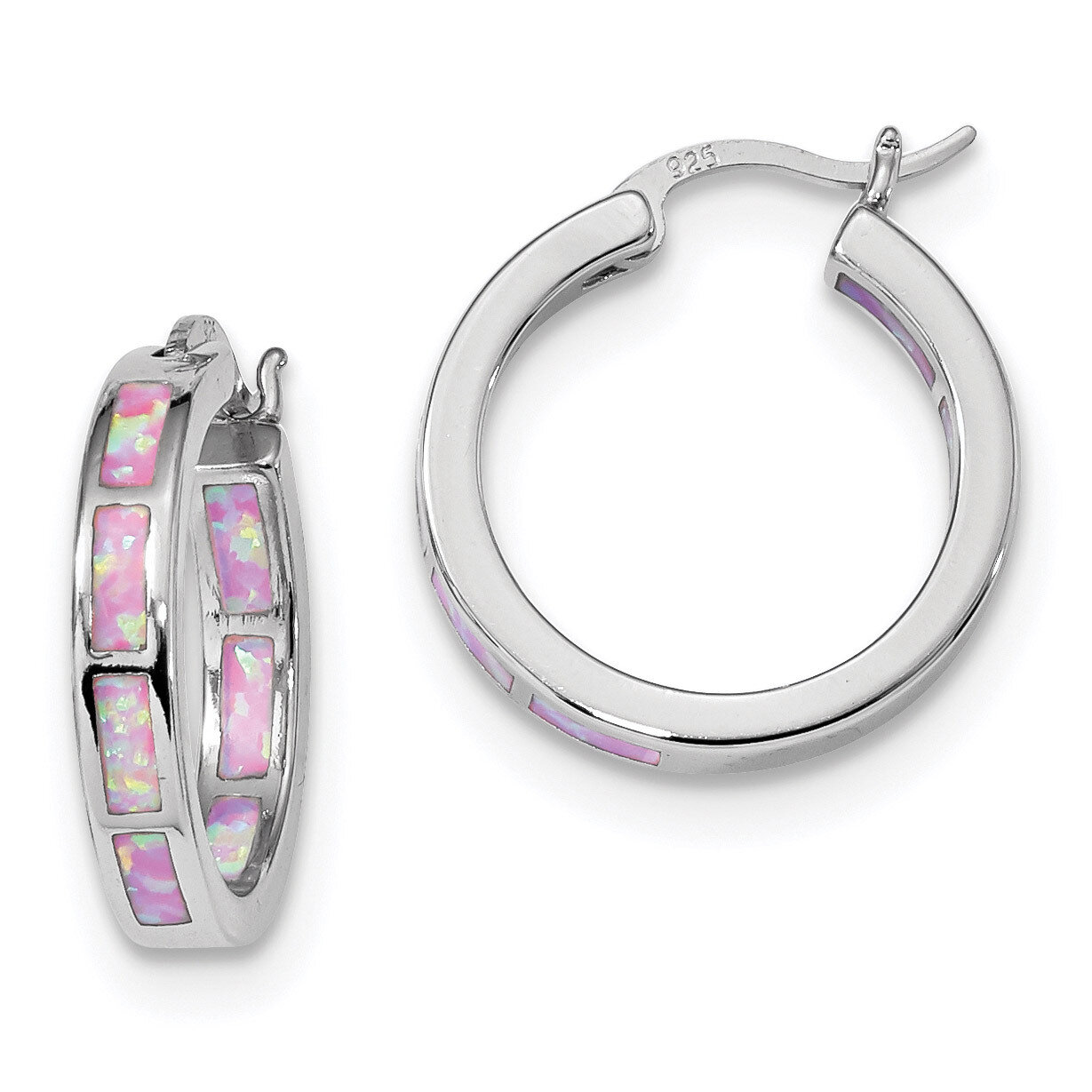 Pink Created Opal In &amp; Out Hoop Earringss Sterling Silver Rhodium-plated QE14047, MPN: QE14047, 883…
