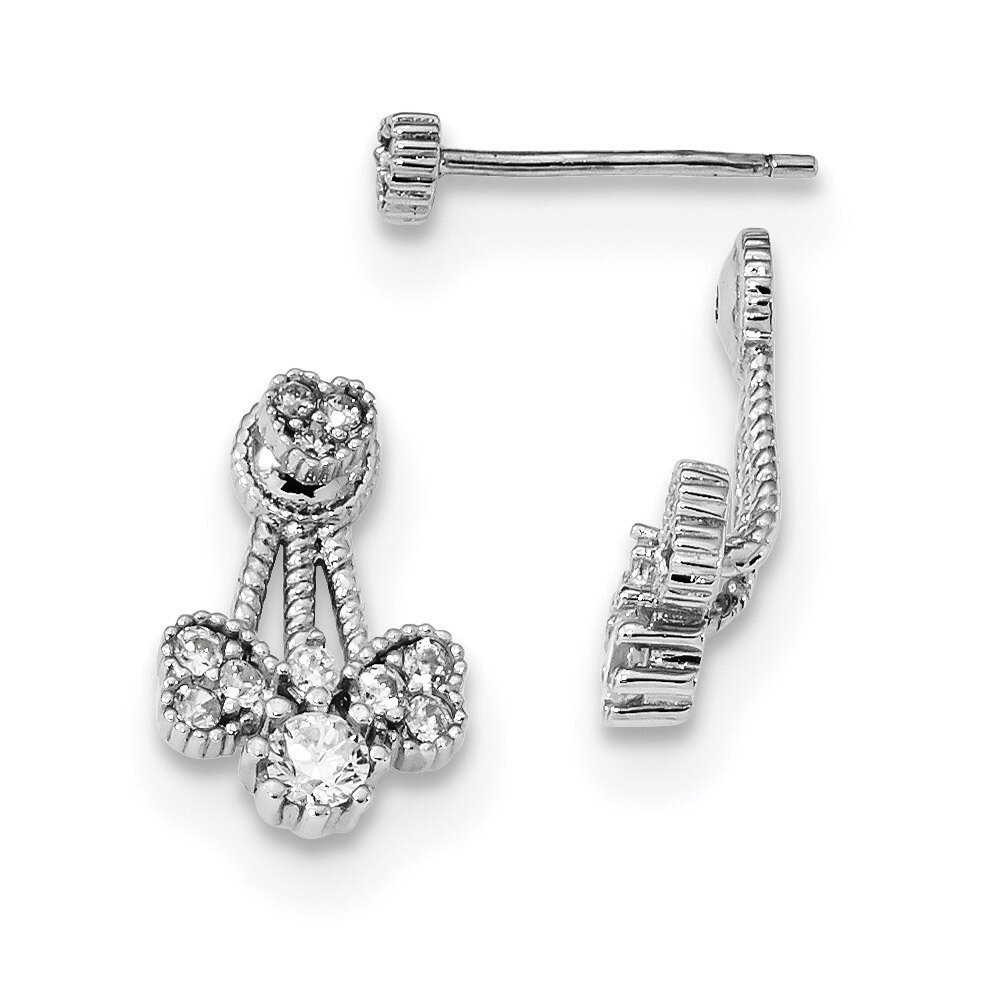CZ Diamond Heart Front and Back Post Earrings Sterling Silver Rhodium-plated Polished QE14051, MPN:…