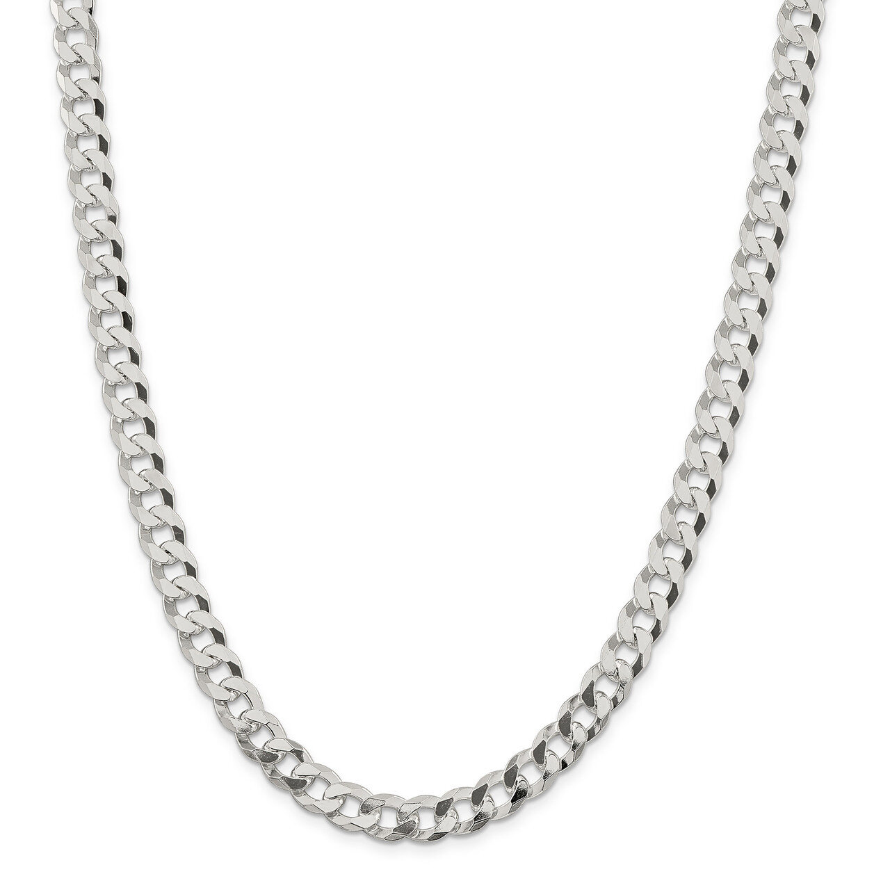 26 Inch 8.5mm Beveled Curb Chain Sterling Silver QFB210-26