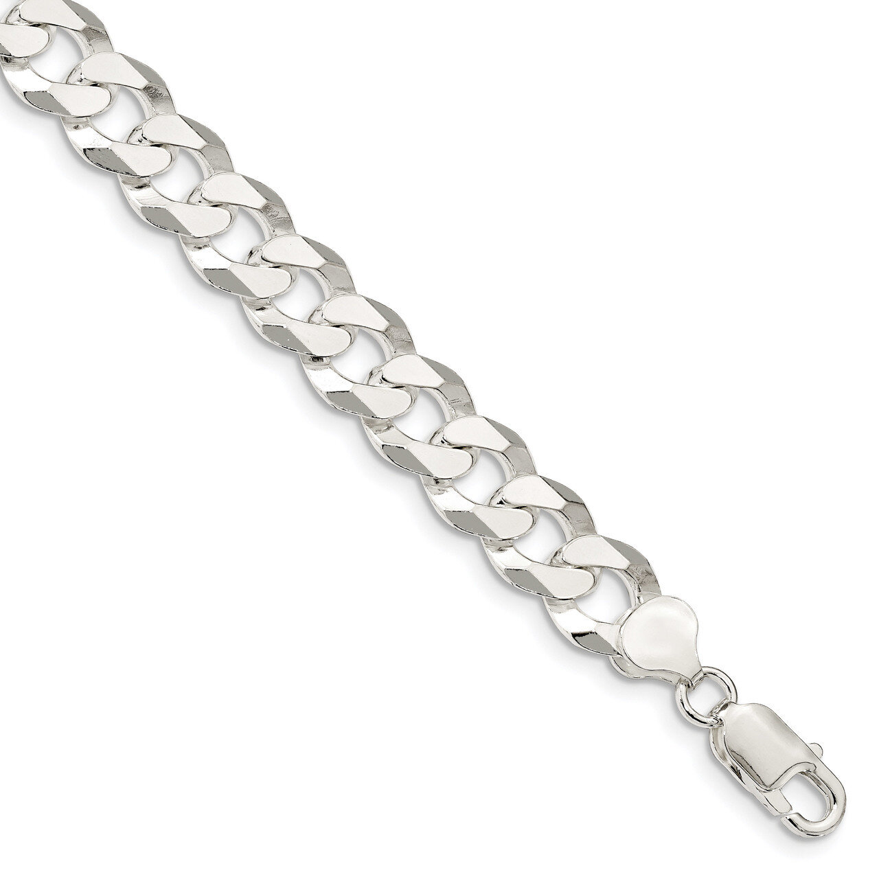 9 Inch 10.6mm Beveled Curb Chain Sterling Silver QFB250-9