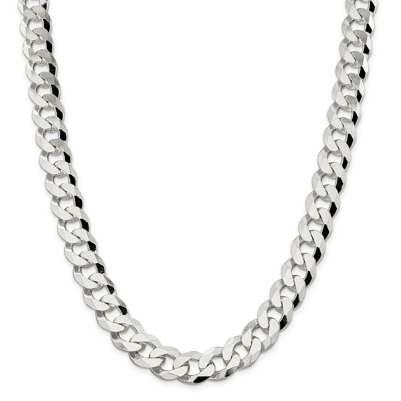 26 Inch 14mm Beveled Curb Chain Sterling Silver QFB350-26