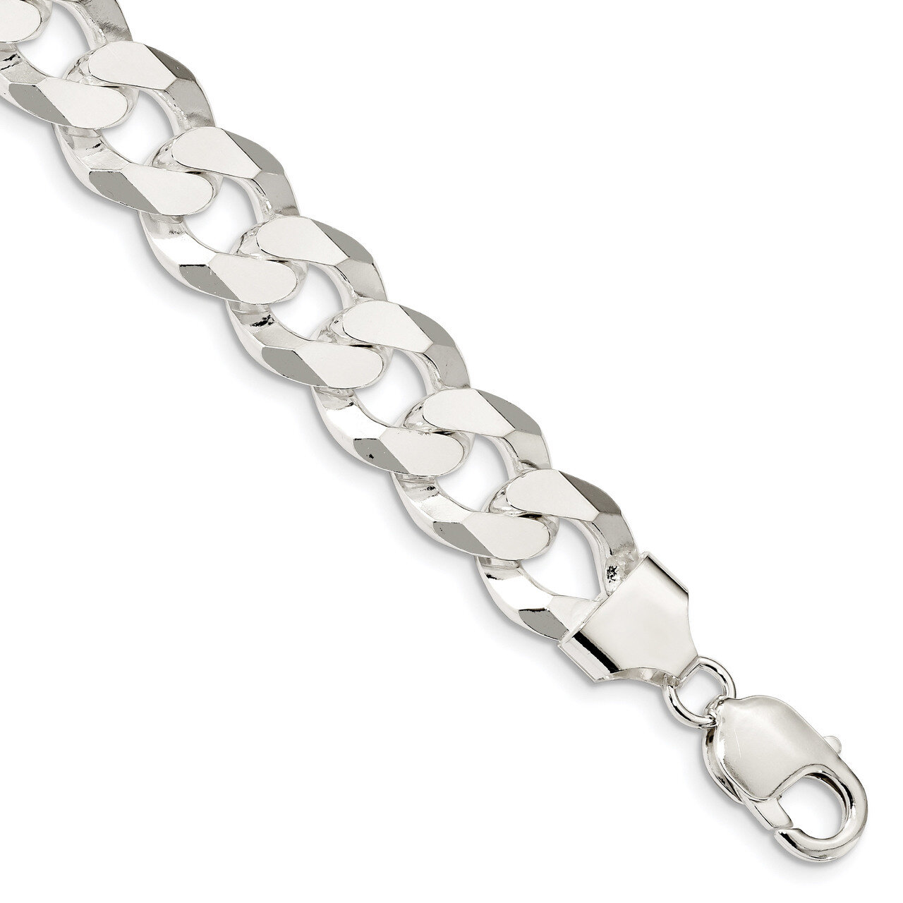 8 Inch 14mm Beveled Curb Chain Sterling Silver QFB350-8