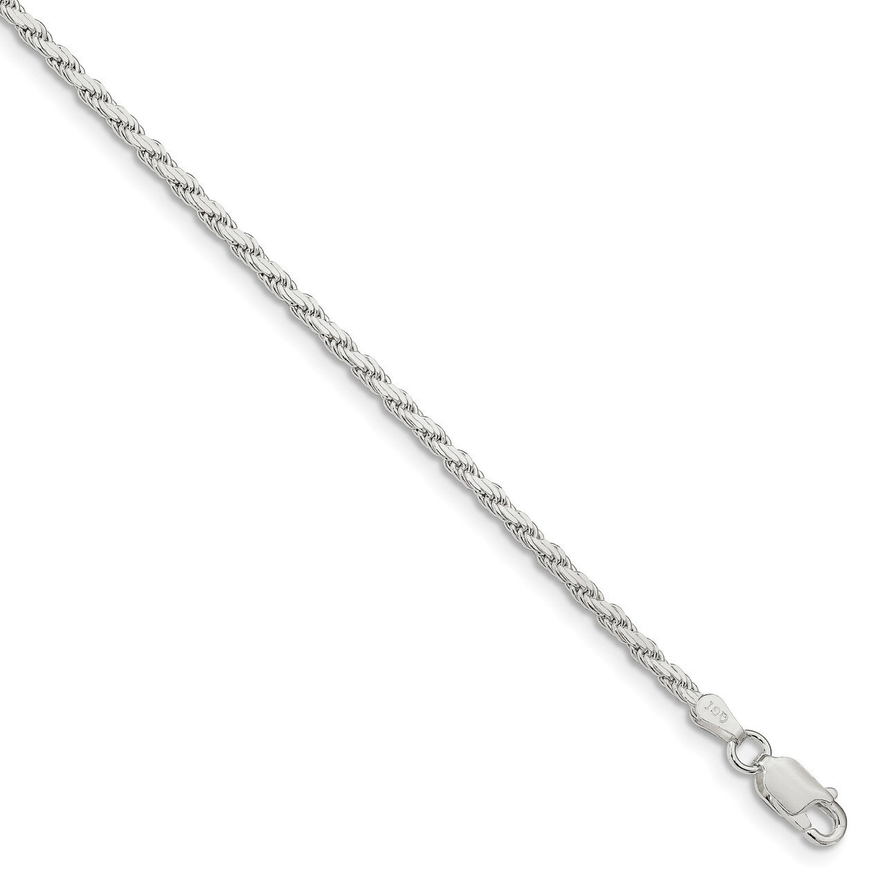 7 Inch 2.50mm Flat Rope Chain Sterling Silver QFC203-7